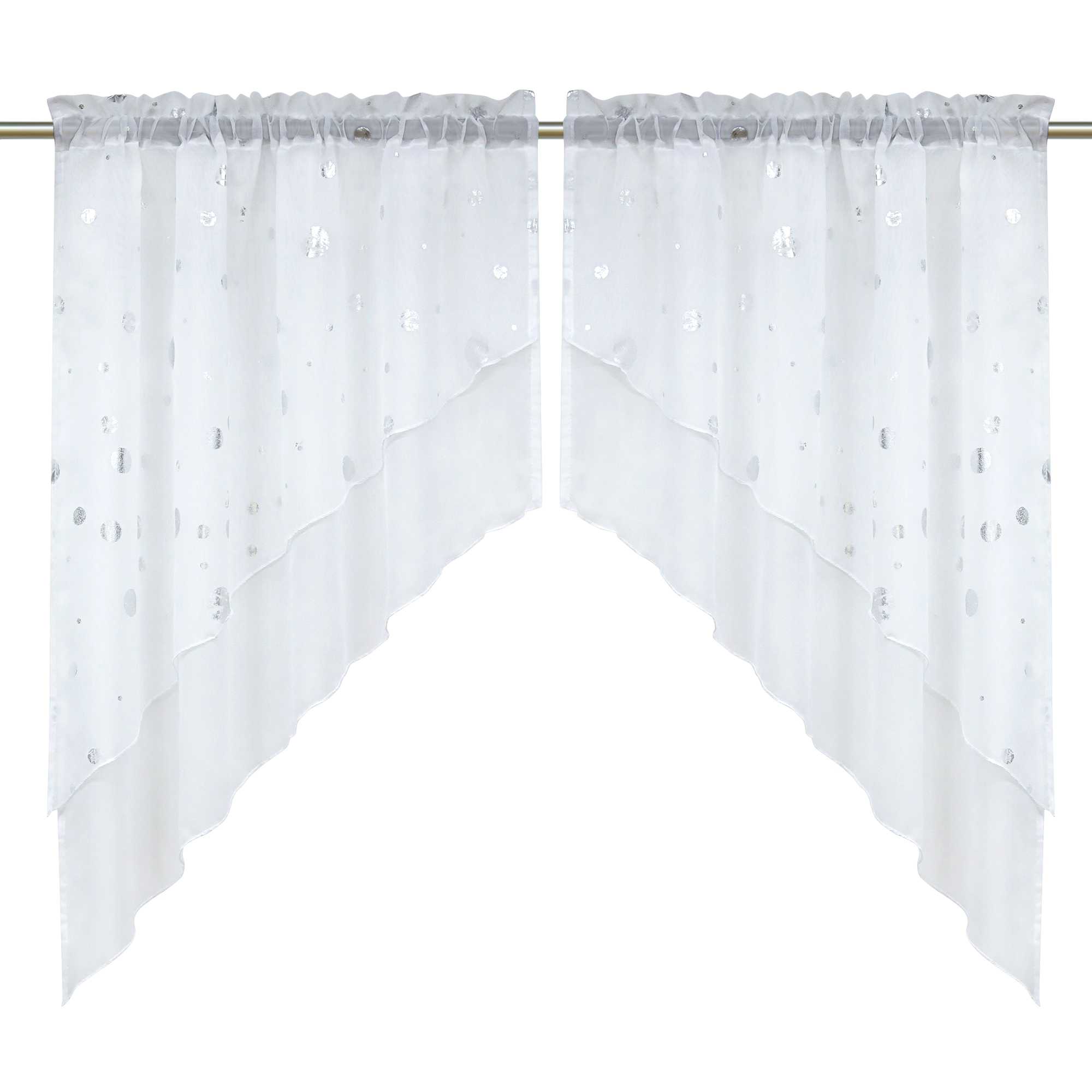Cafe Curtain Double-Layer Voile Arch with Shimmering Circle Pattern - Silver, W x H 120 x 125cm