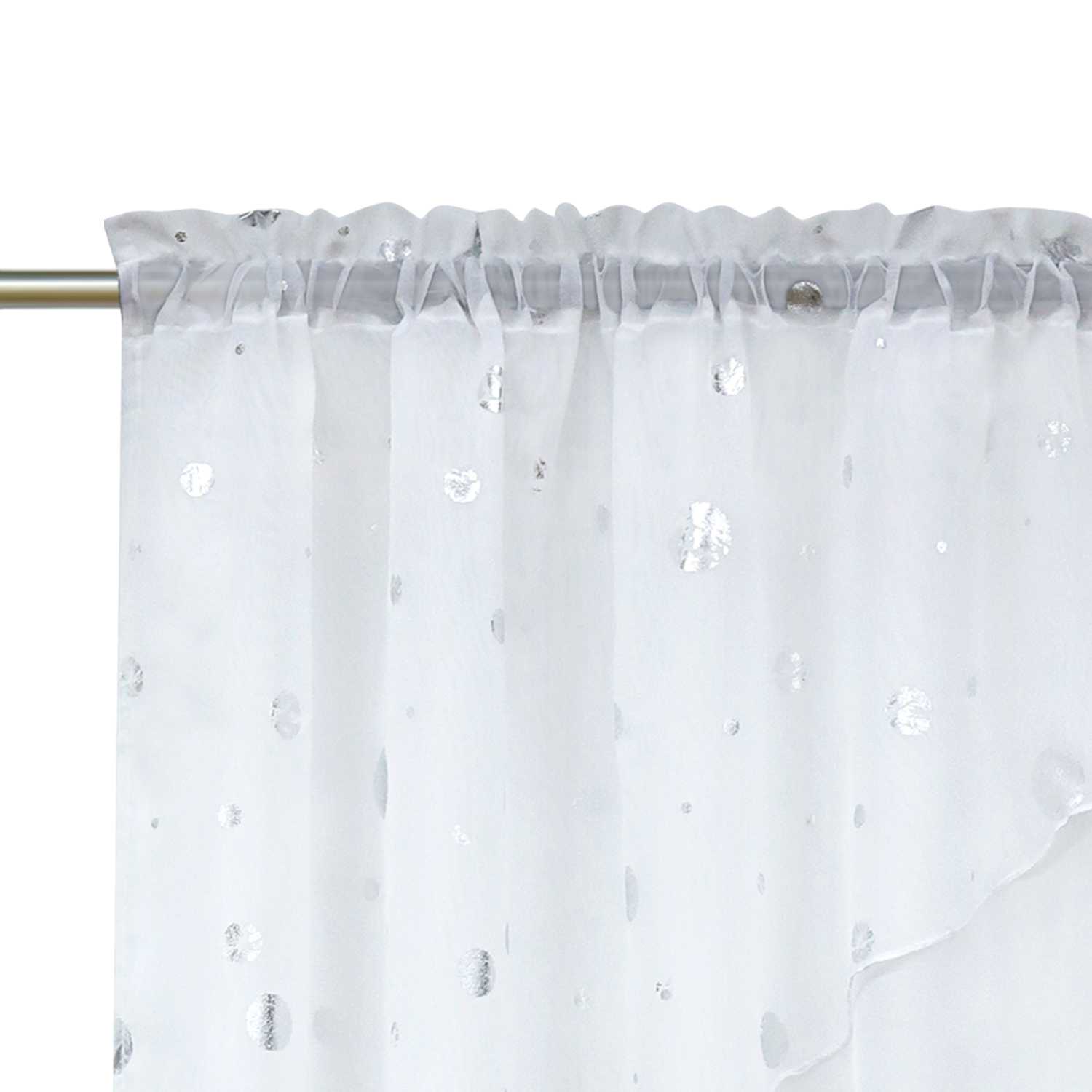 Cafe Curtain Double-Layer Voile Arch with Shimmering Circle Pattern - Silver, W x H 120 x 145cm