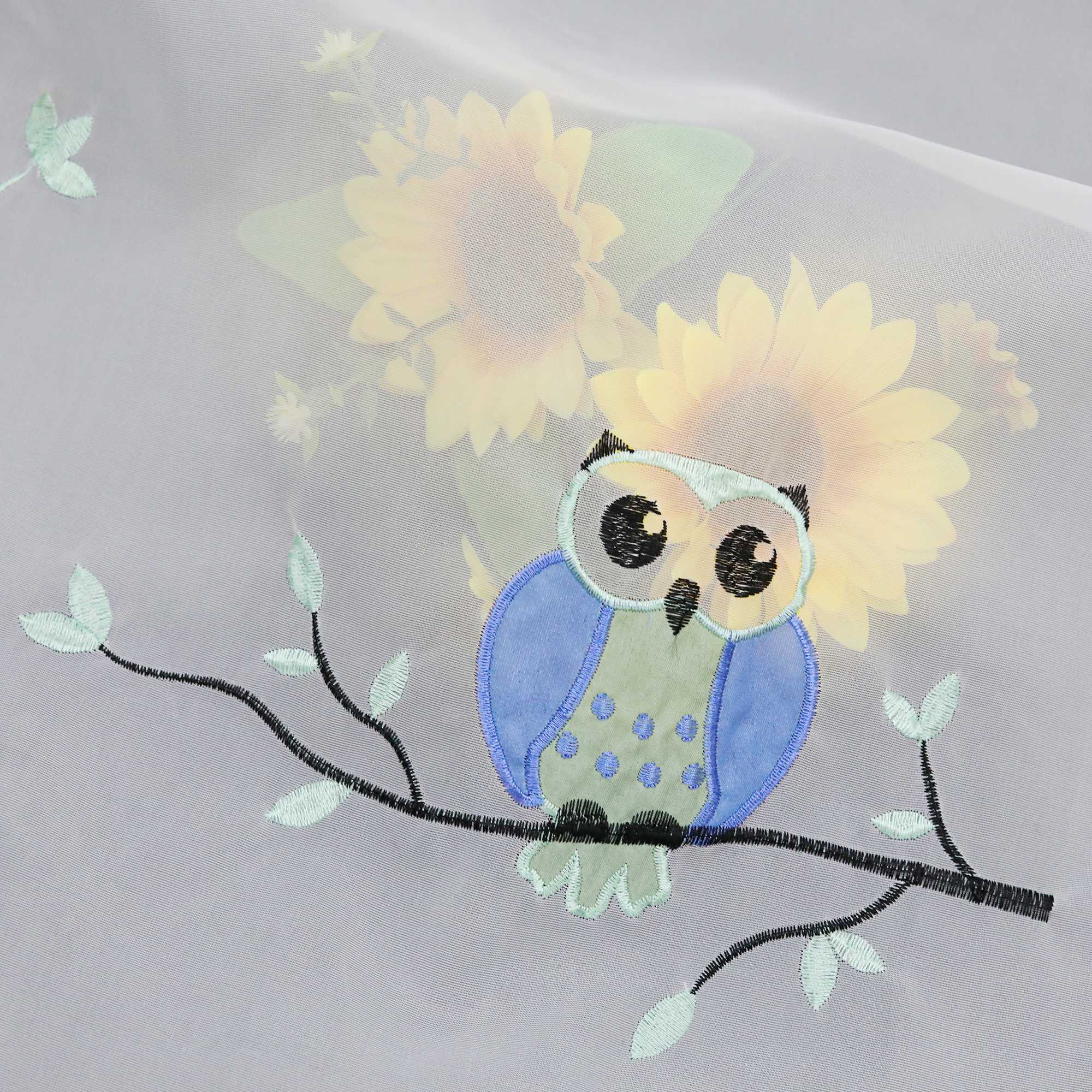 Cafe Curtain with Owls for Small Windows 1 Piece/ Bistro - Green, W x H 60 x 120cm