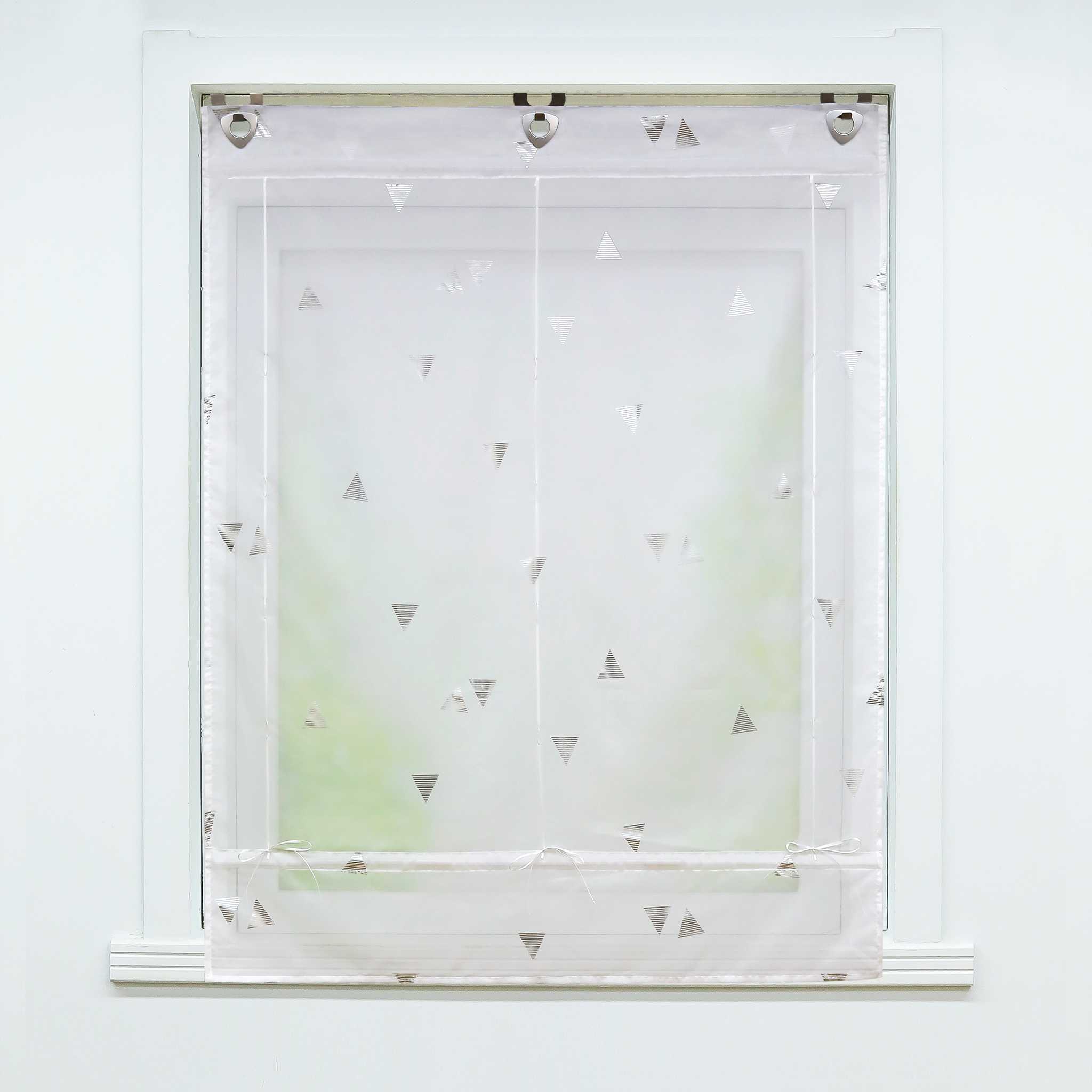 Roman Shade No-Drill with Hook Hanging Voile Grommet with Shimmer Print 1 Piece - White, W x H 80 x 130cm