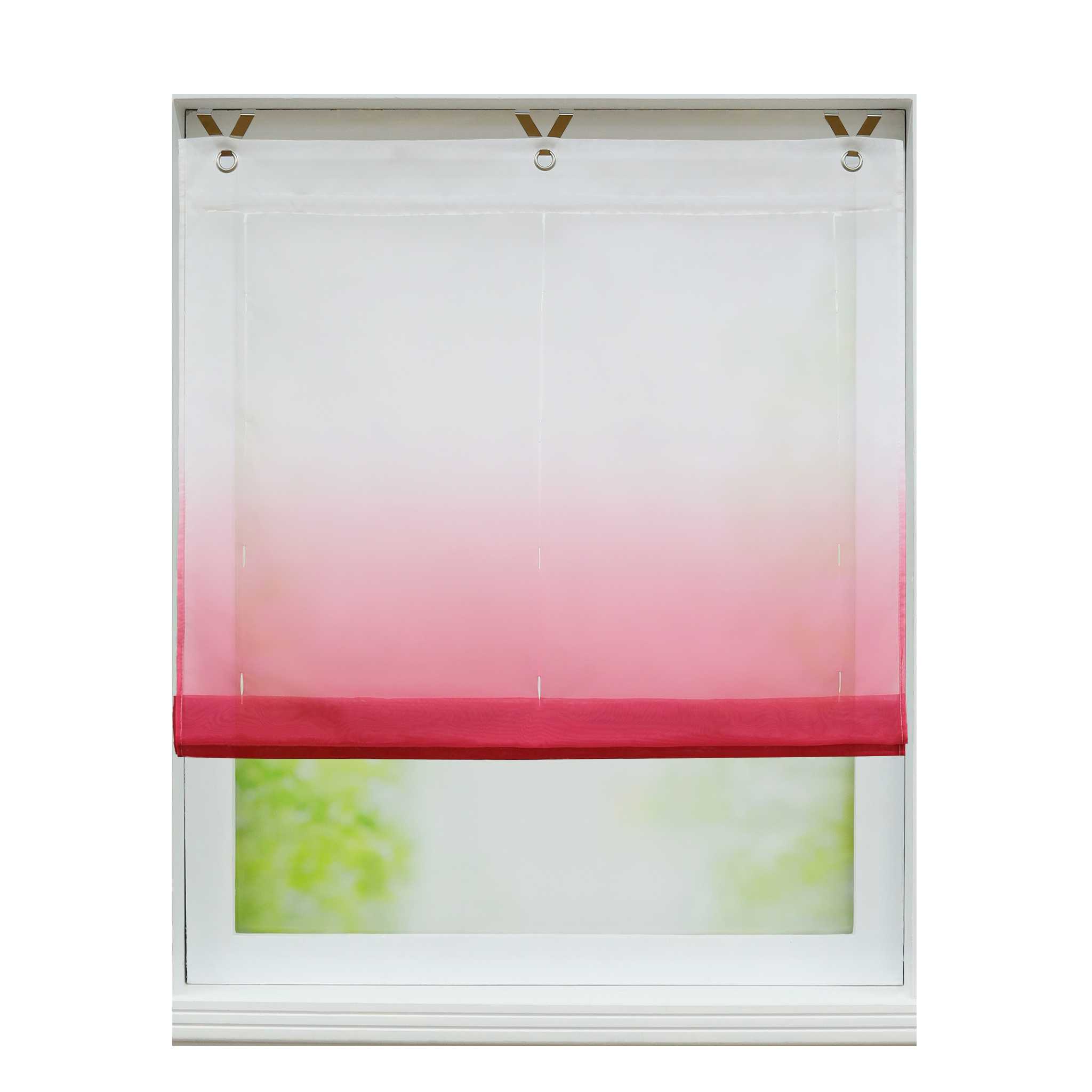 Roman Shade with V-Shaped Tabs Gradient Color Sheer Light Filtering Airy 1 Piece - Red, W x H 80 x 130cm