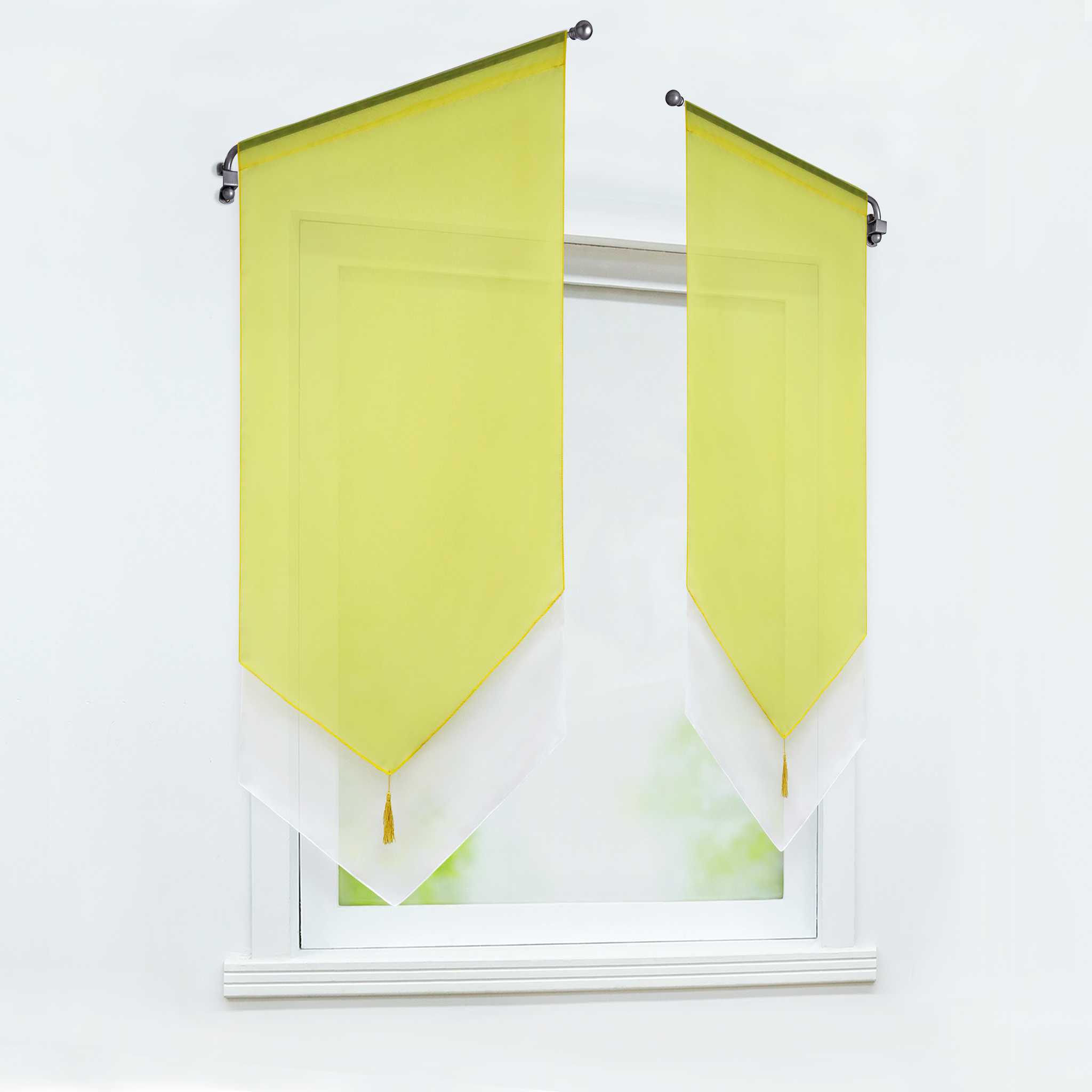 Cafe Curtain with Rod Pocket Voile with Tassel 1 Piece - Yellow, W x H 60 x 120cm