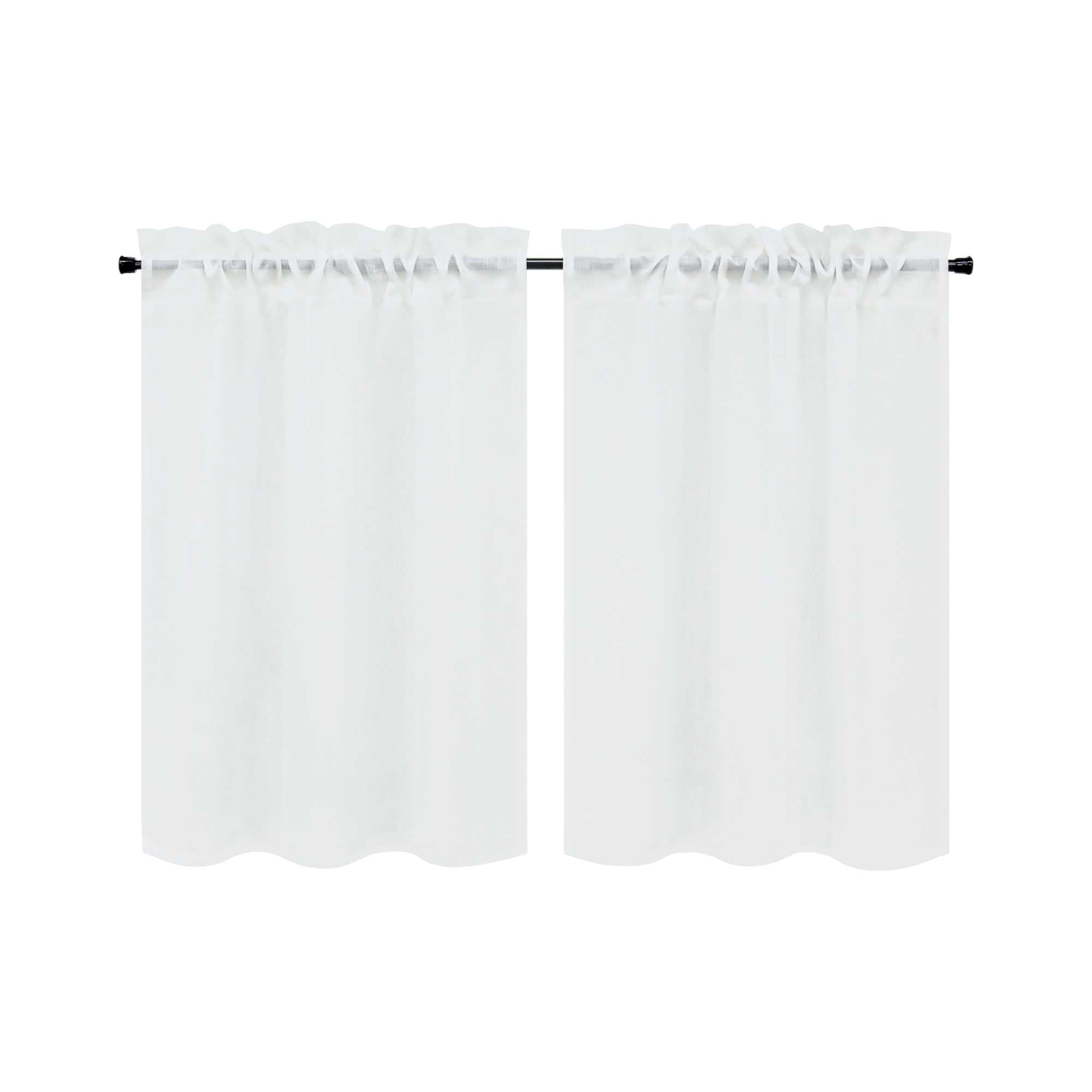 Cafe Curtain Set of 2 with Rod Pocket Short Curtains in Linen-Look Fabric - White, H x W 61 x 76cm