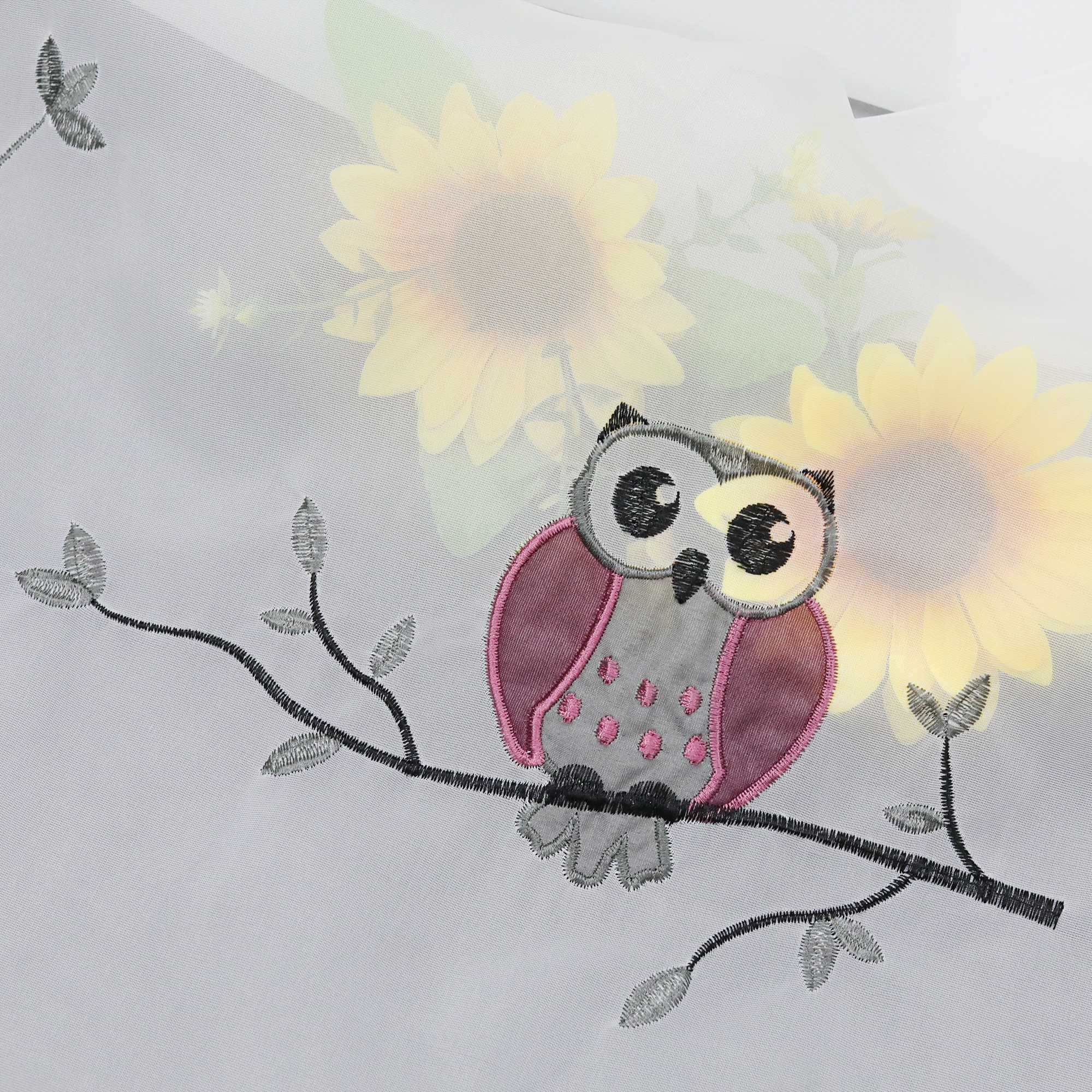 Cafe Curtain with Owls for Small Windows 1 Piece/ Bistro - Gray, W x H 80 x 160cm