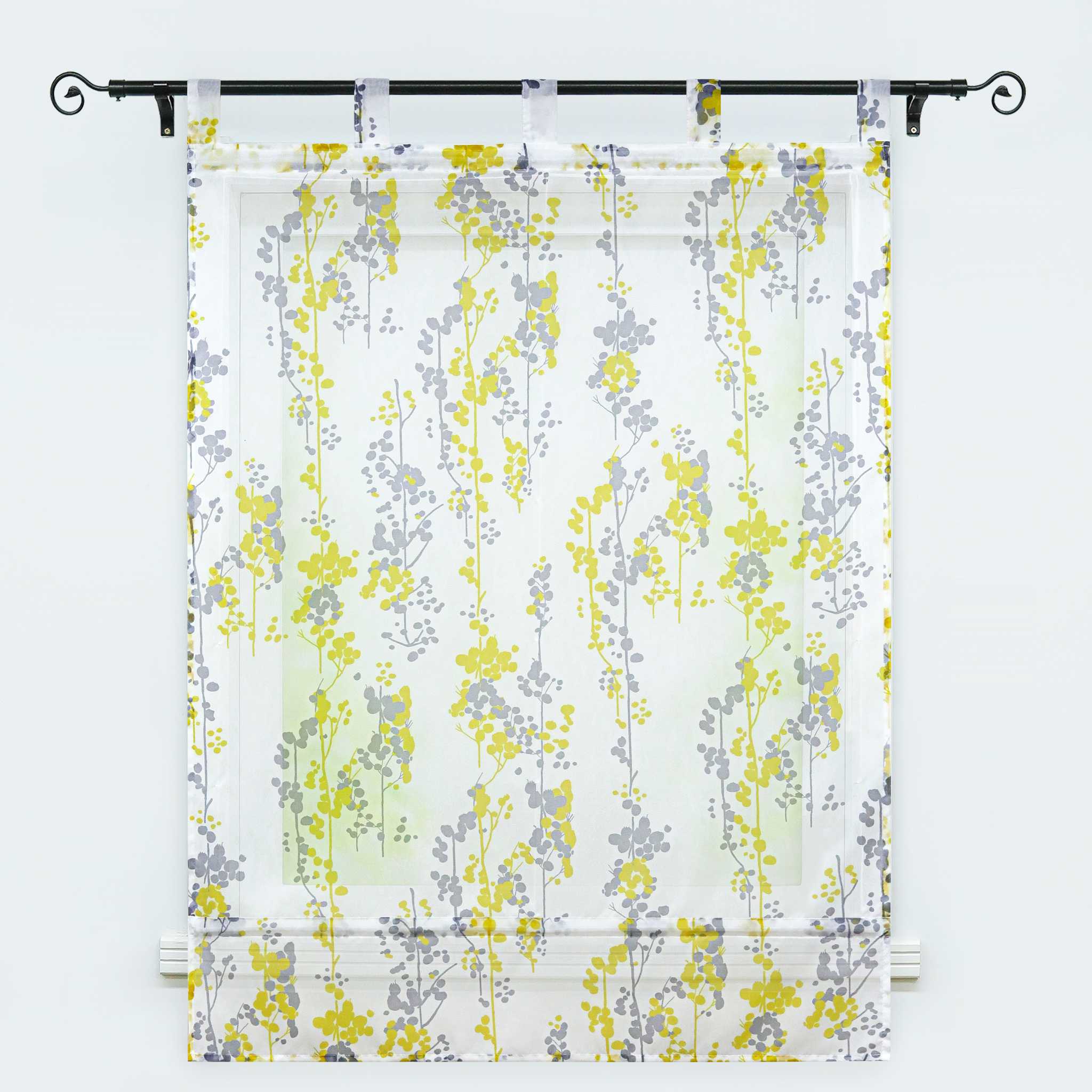 Roman Shade with Tab-Top Hanging Voile with Blueberry Pattern - Yellow, W x H 100 x 140cm