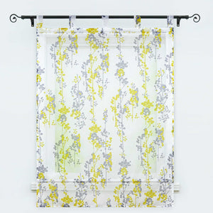 Roman Shade with Tab-Top Hanging Voile with Blueberry Pattern - Yellow, W x H 100 x 140cm