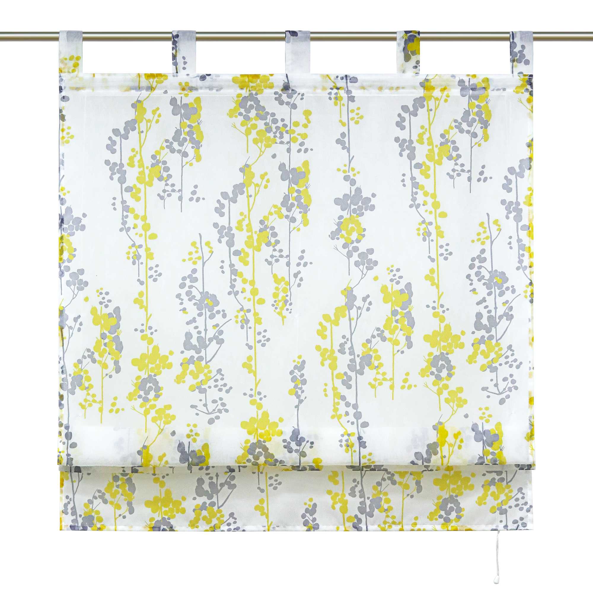Roman Shade with Tab-Top Hanging Voile with Blueberry Pattern - Yellow, W x H 120 x 140cm