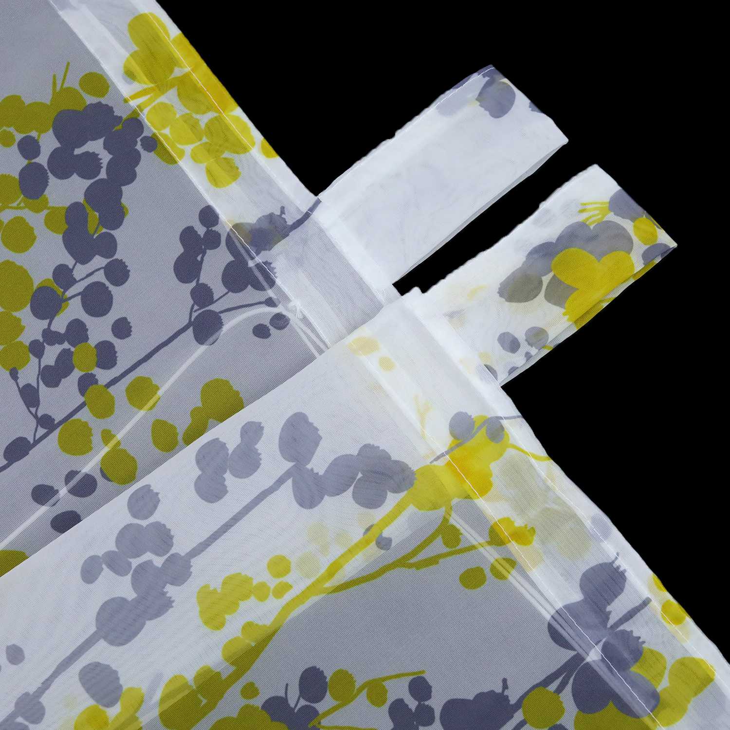 Roman Shade with Tab-Top Hanging Voile with Blueberry Pattern