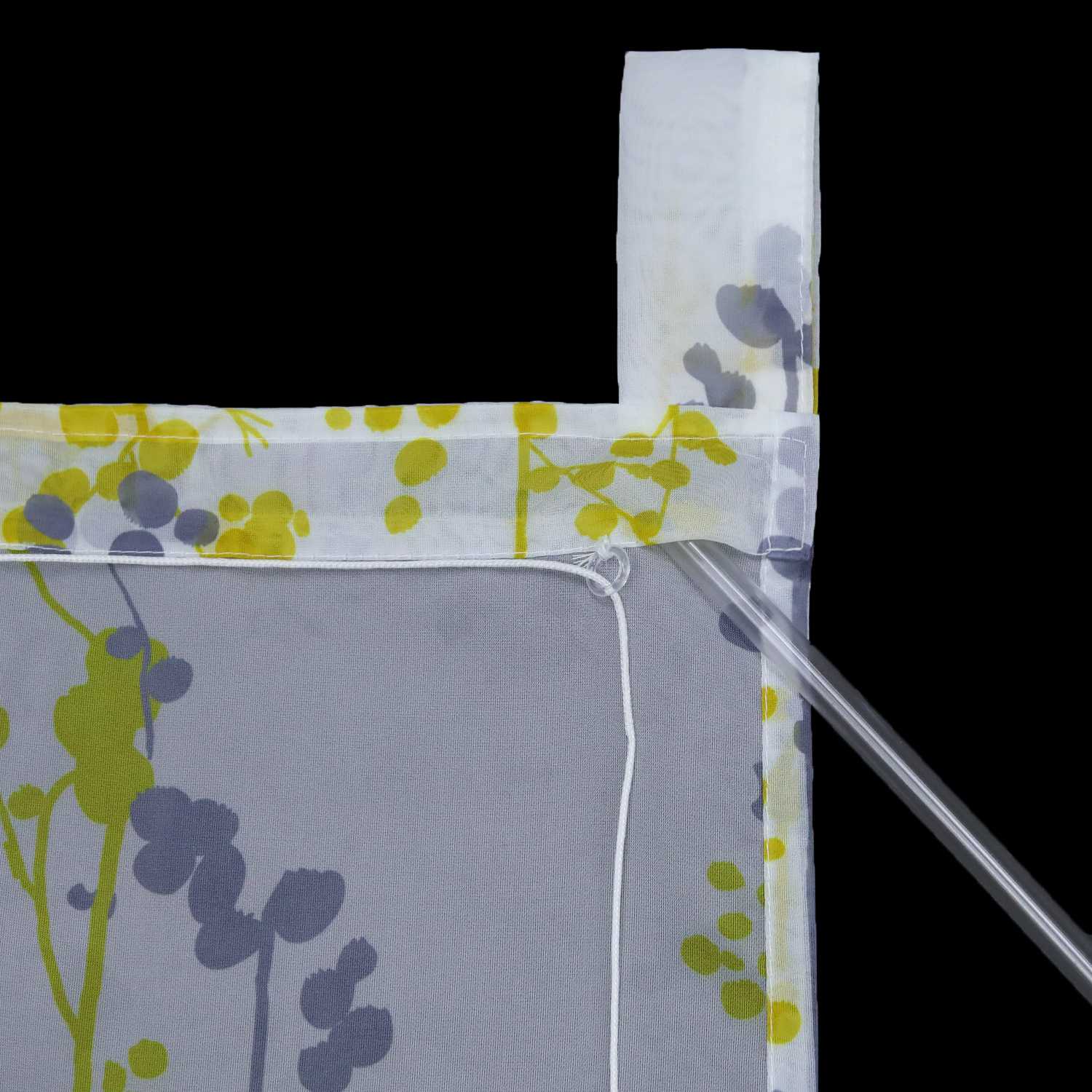Roman Shade with Tab-Top Hanging Voile with Blueberry Pattern