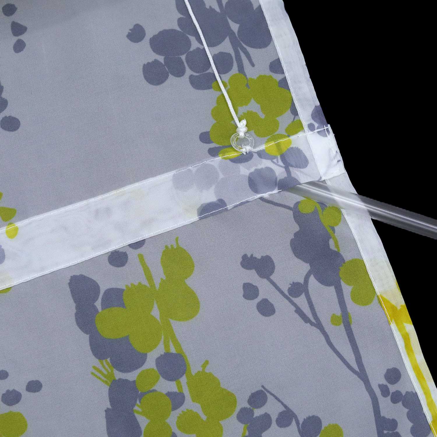 Roman Shade with Tab-Top Hanging Voile with Blueberry Pattern