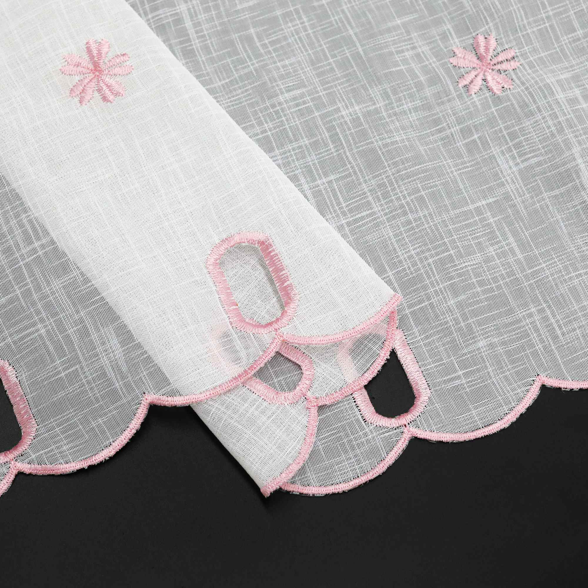 Cafe Curtain with Floral Pattern Embroidery in Country Style - Pink, H x W 45 x 120cm