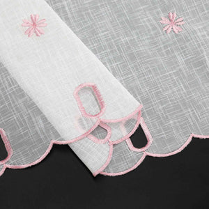 Cafe Curtain with Floral Pattern Embroidery in Country Style - Pink, H x W 45 x 120cm