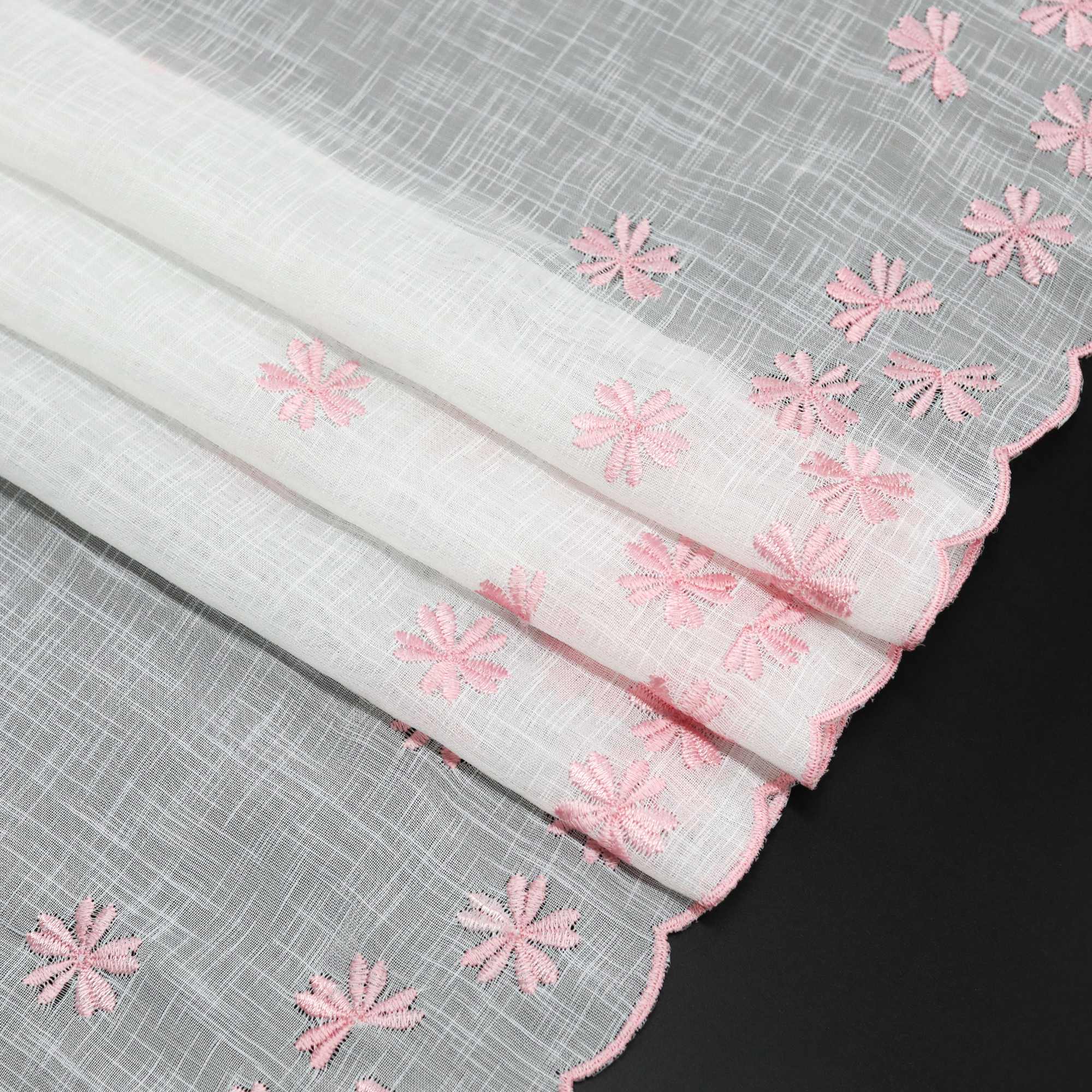 Cafe Curtain with Floral Pattern Embroidery in Country Style - Pink, H x W 60 x 120cm