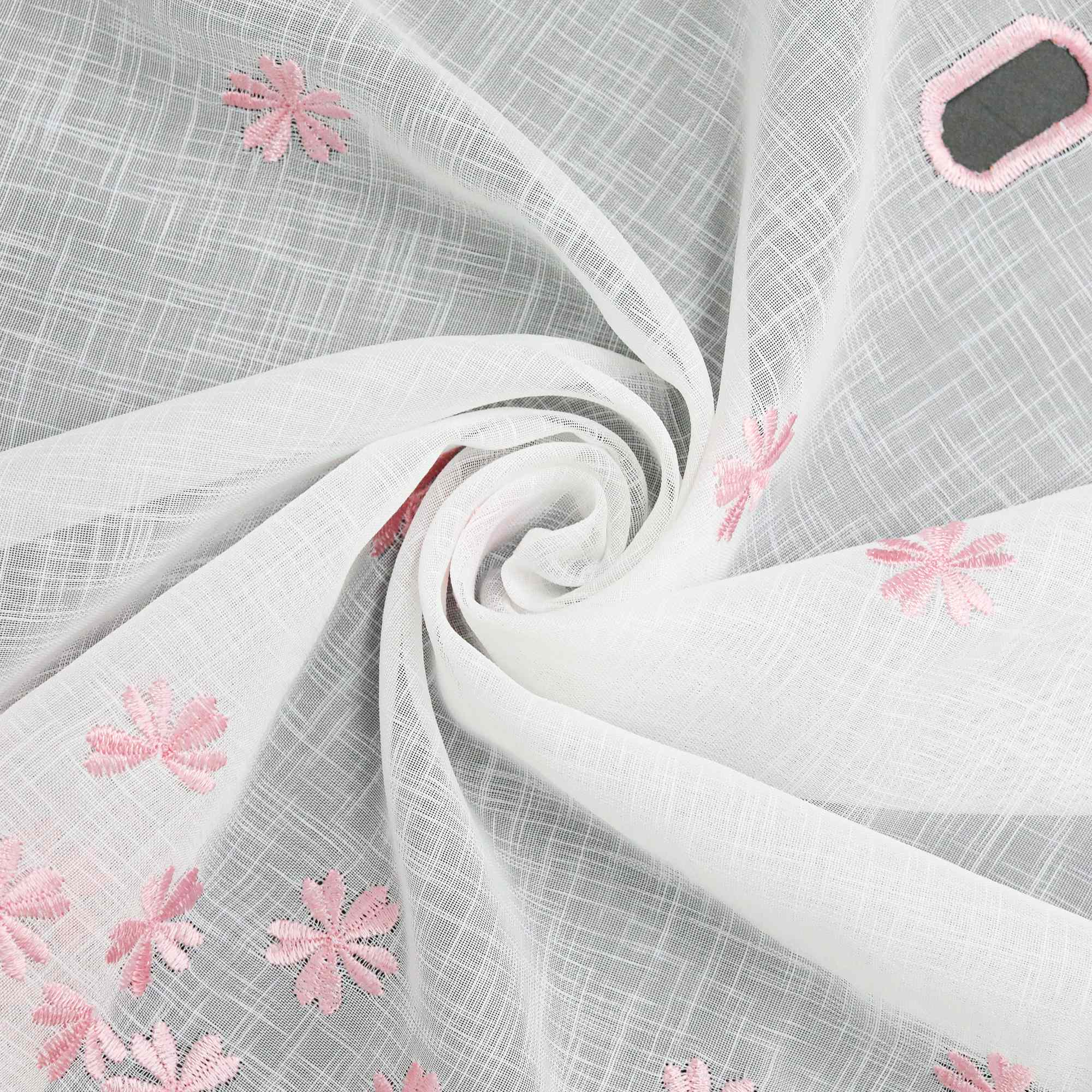 Cafe Curtain with Floral Pattern Embroidery in Country Style - Pink, H x W 60 x 140cm