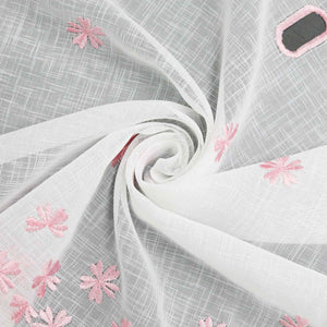 Cafe Curtain with Floral Pattern Embroidery in Country Style - Pink, H x W 60 x 140cm