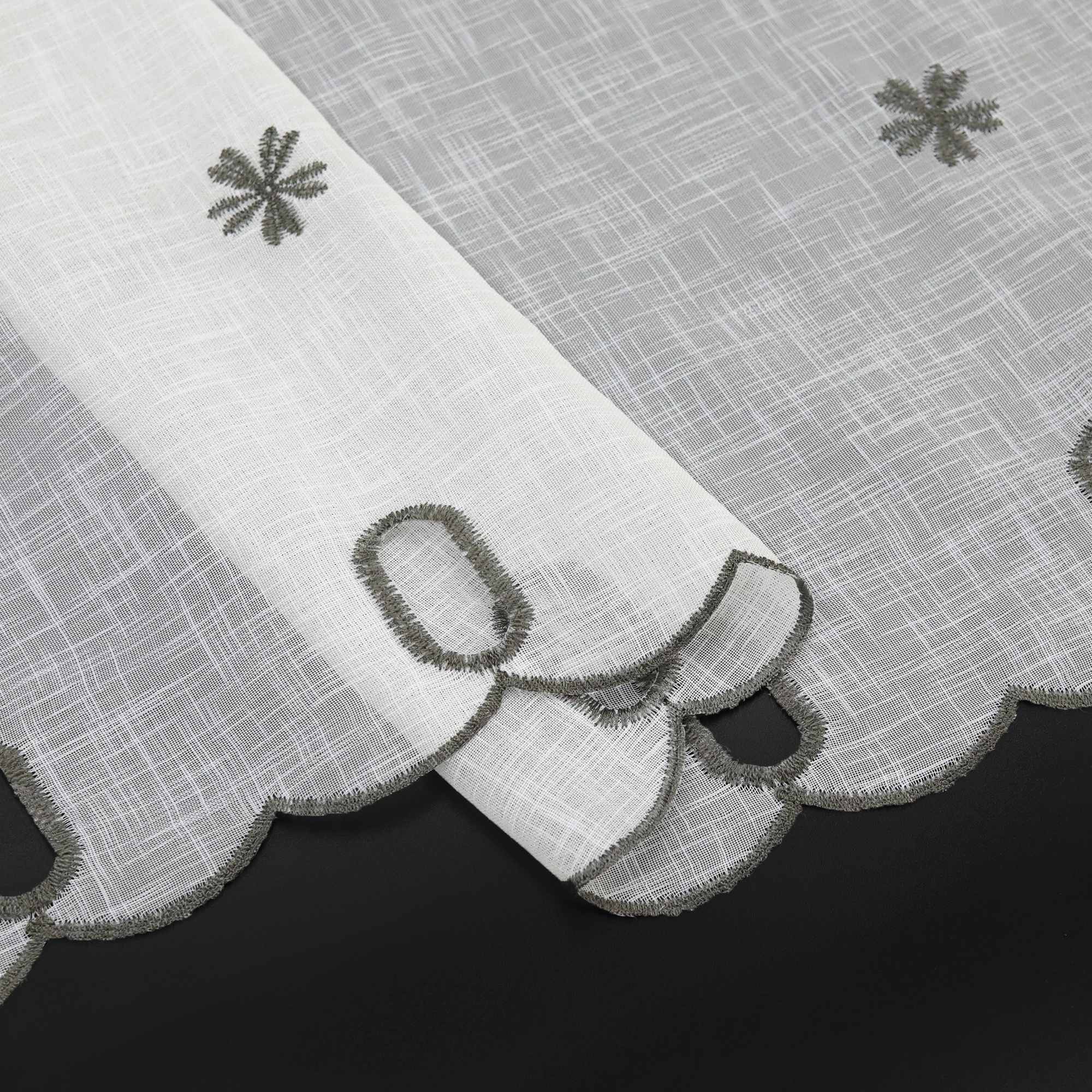 Cafe Curtain with Floral Pattern Embroidery in Country Style - Green, H x W 45 x 120cm