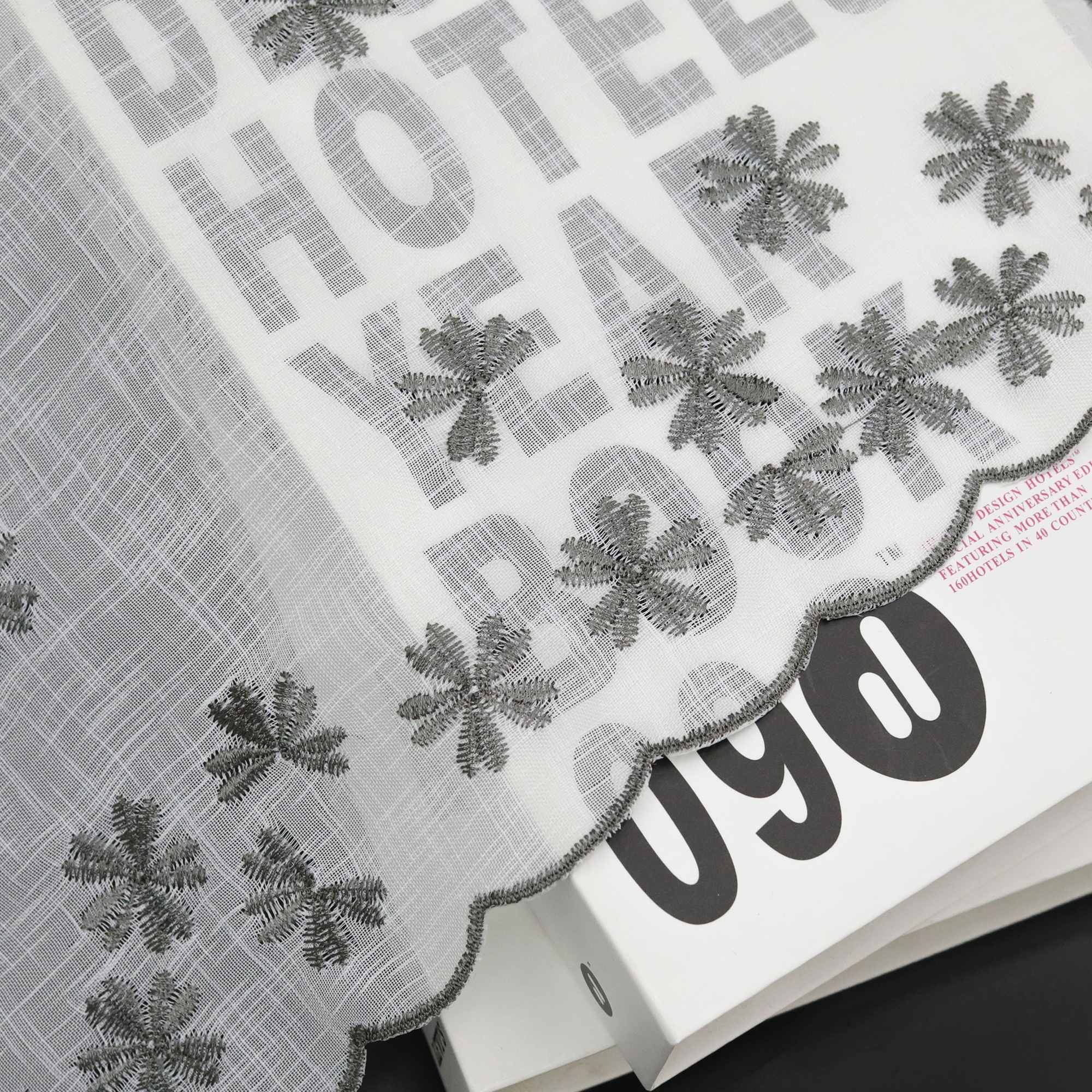 Cafe Curtain with Floral Pattern Embroidery in Country Style - Green, H x W 60 x 120cm