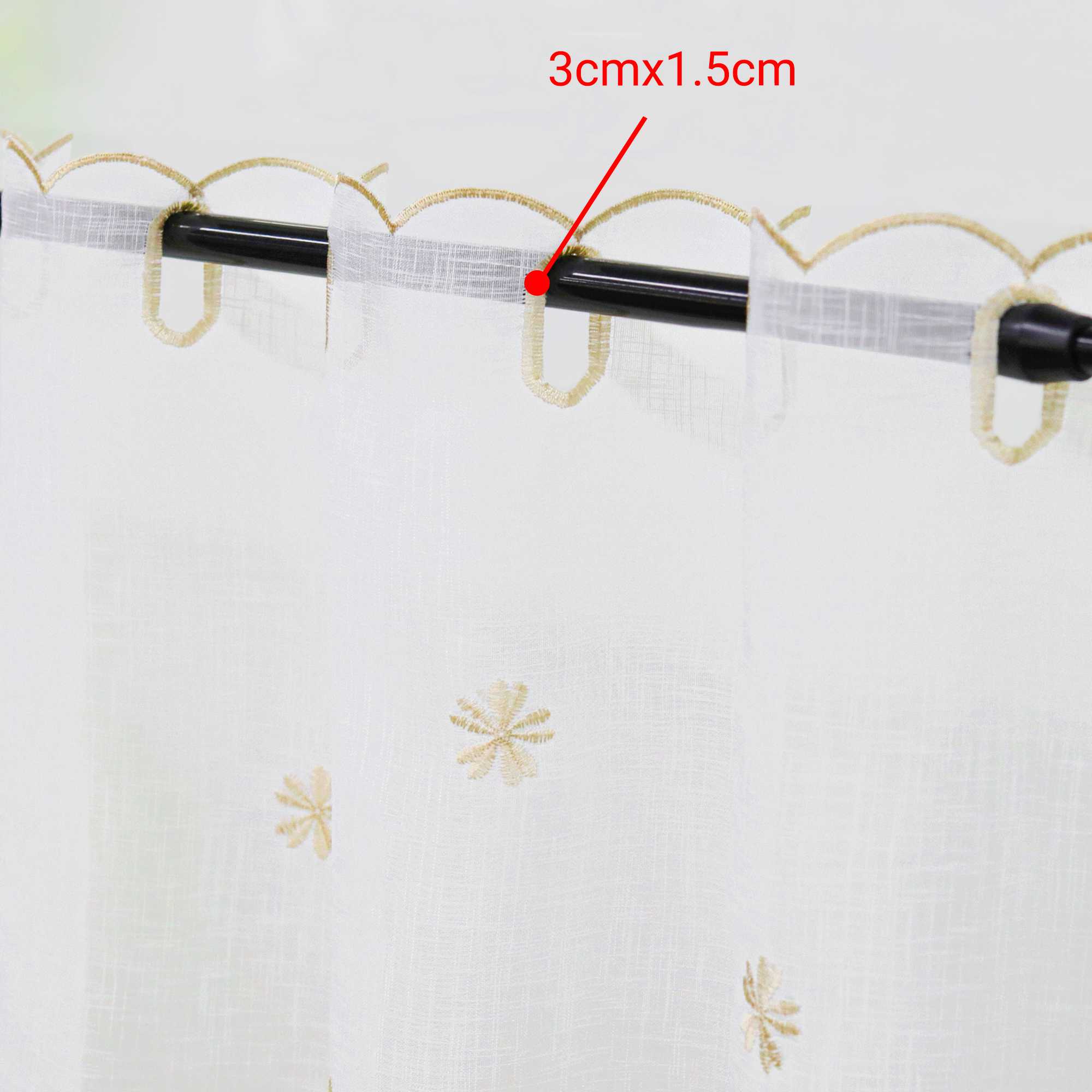 Cafe Curtain with Floral Pattern Embroidery in Country Style - Beige, H x W 30 x 120cm