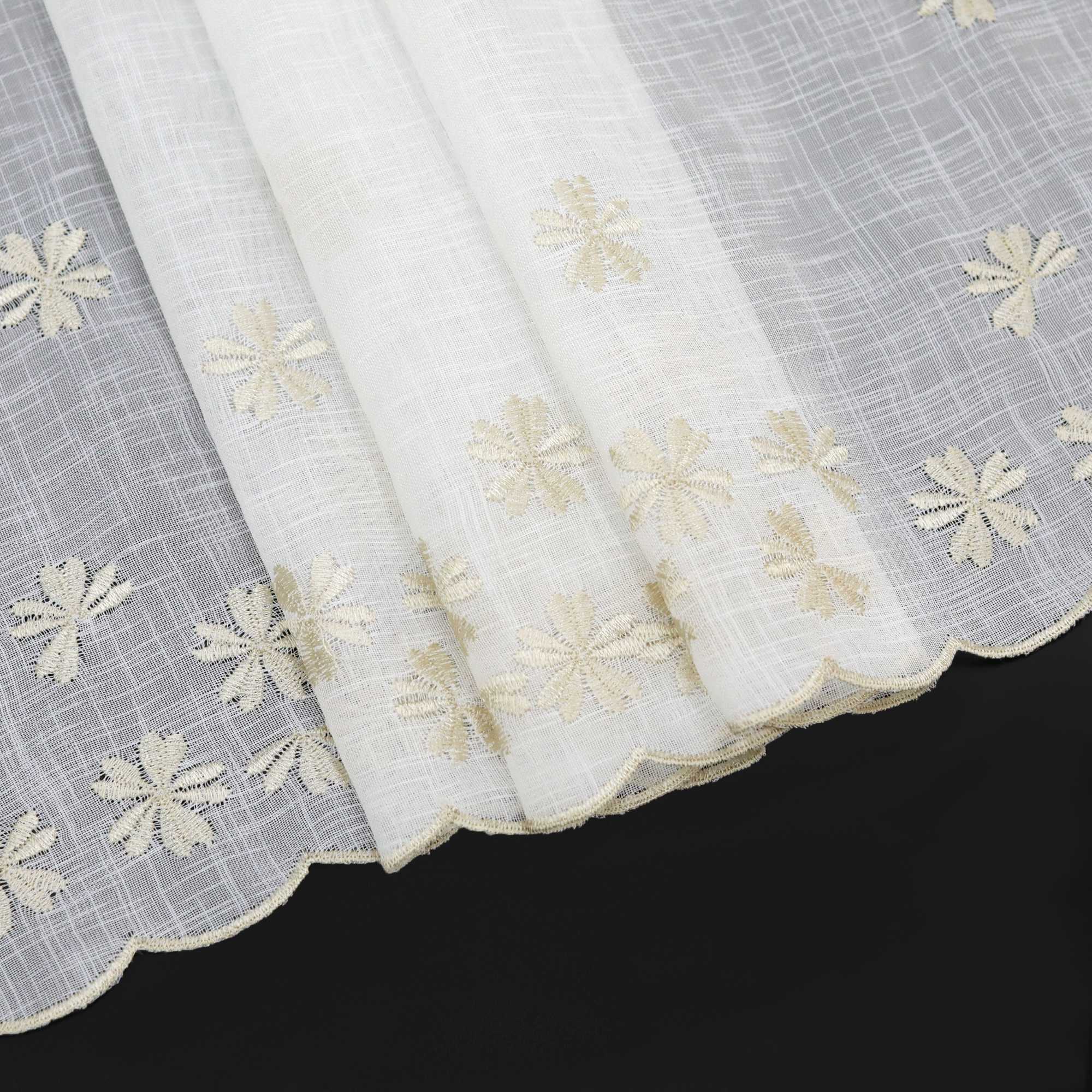Cafe Curtain with Floral Pattern Embroidery in Country Style - Beige, H x W 45 x 120cm