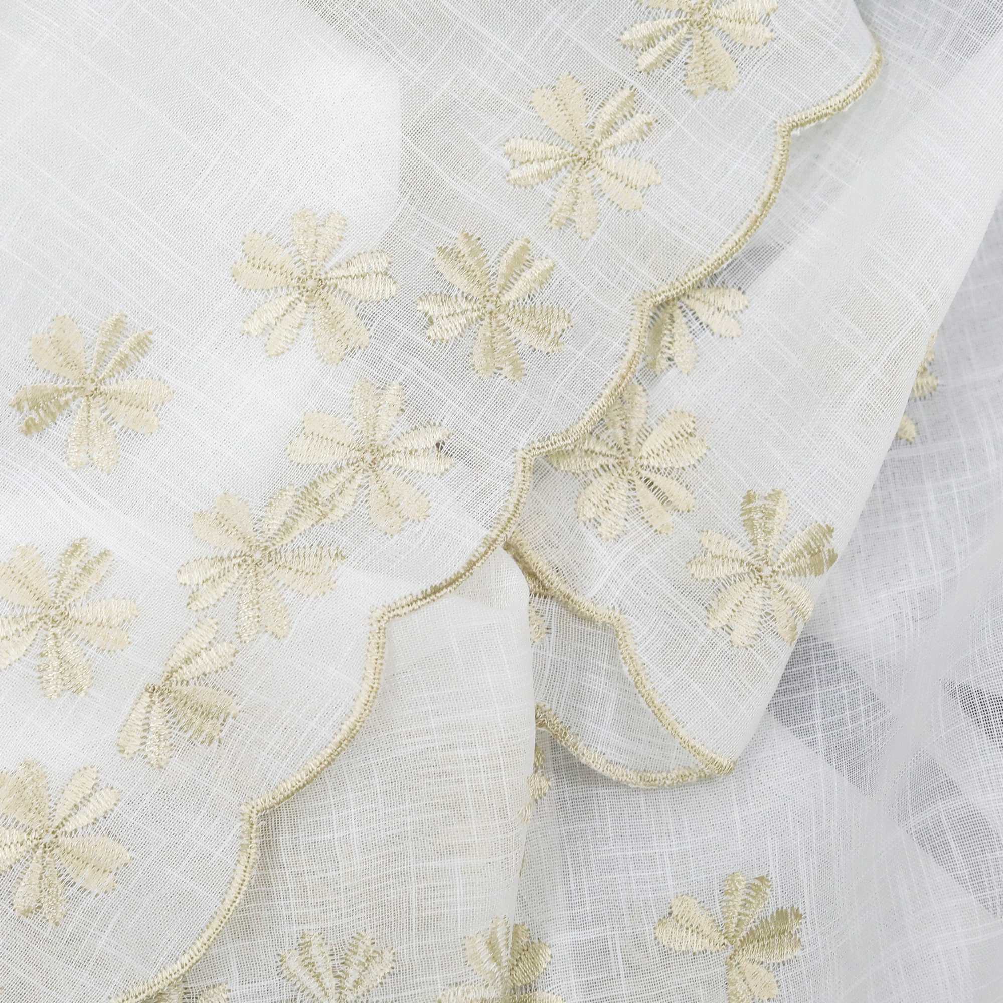 Cafe Curtain with Floral Pattern Embroidery in Country Style - Beige, H x W 60 x 90cm