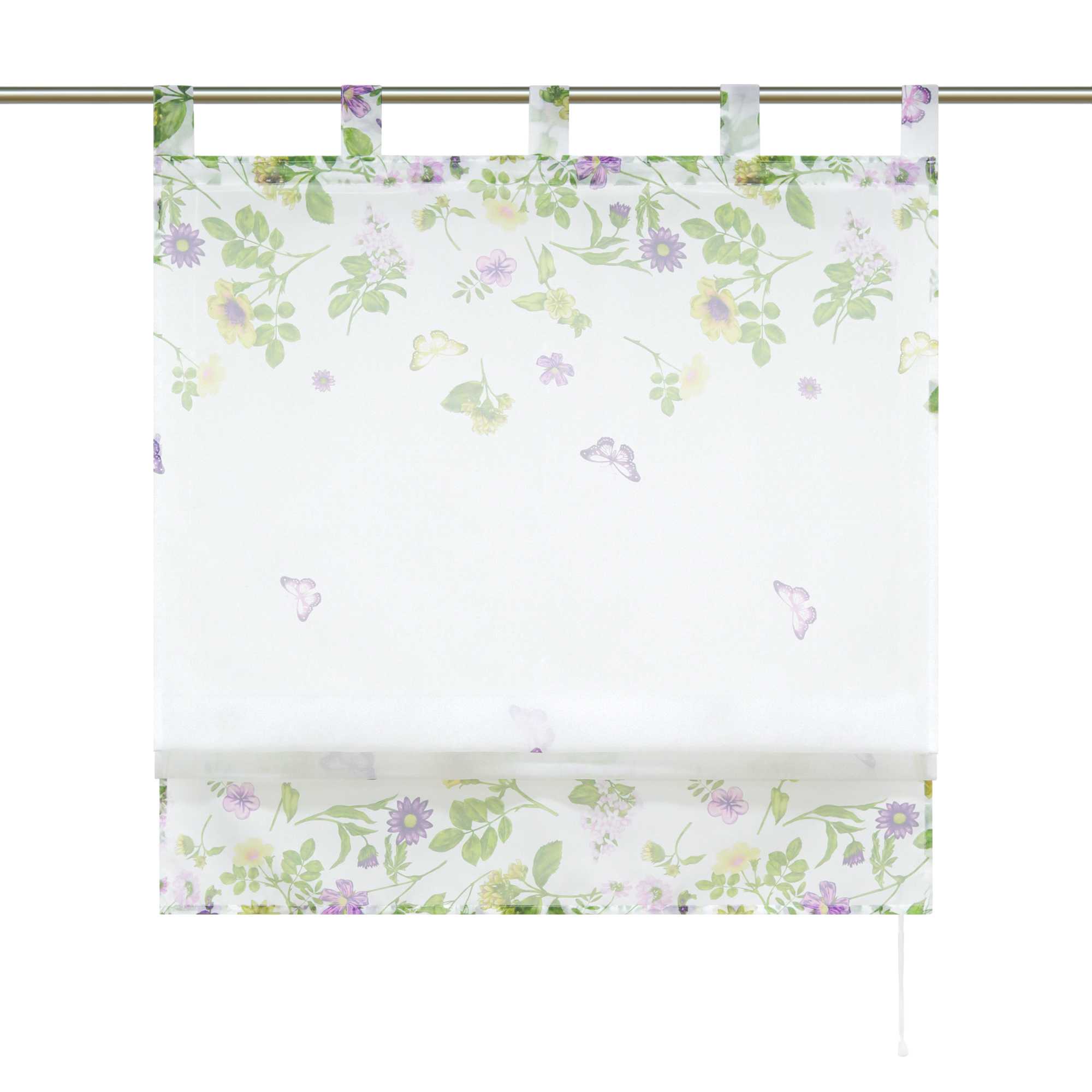 Roman Shade with Tab Tops with Butterfly Pattern Sheer - White, W x H 120 x 140cm