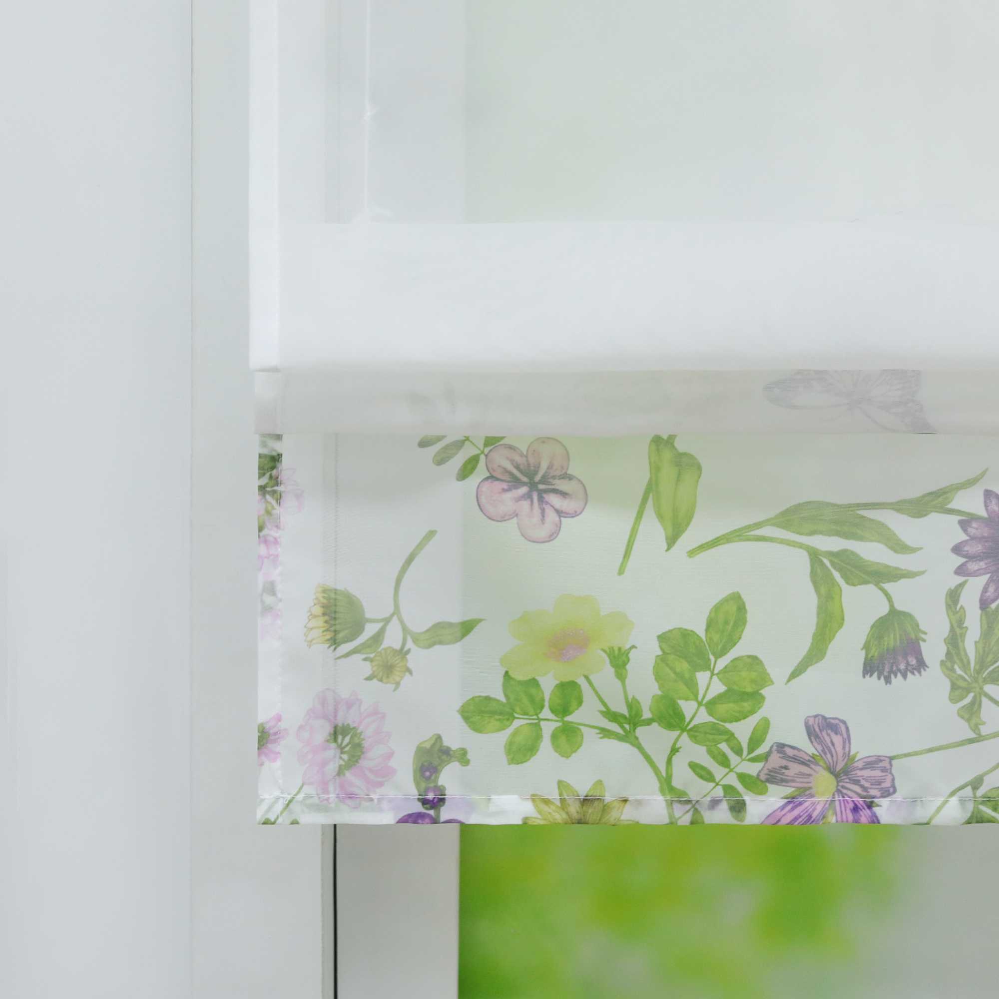 Roman Shade with Tab Tops with Butterfly Pattern Sheer