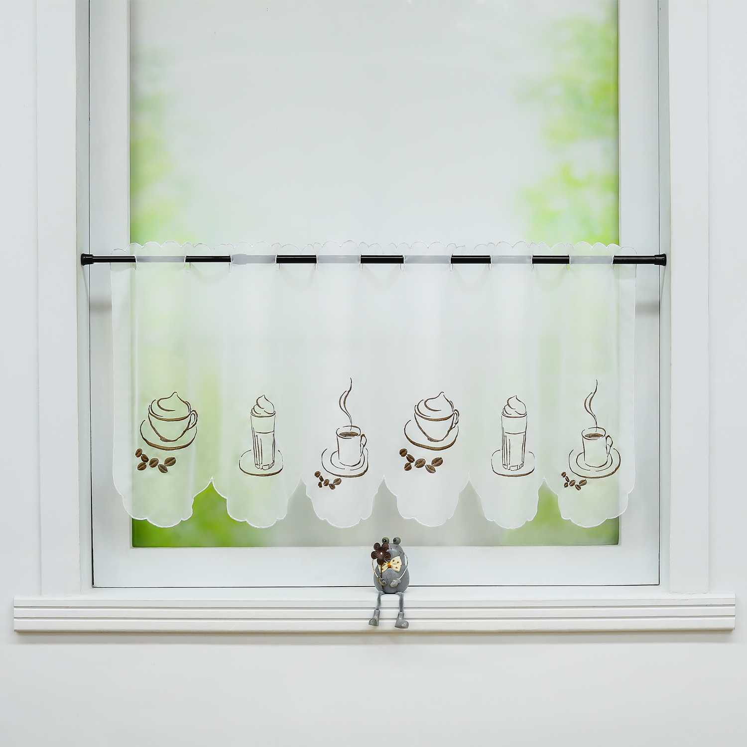Cafe Curtain with Floral Pattern Short Light-Filtering 1 Piece - White, H x W 30 x 90cm