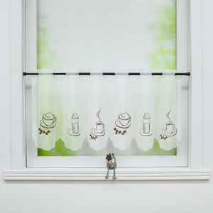 Cafe Curtain with Floral Pattern Short Light-Filtering 1 Piece - White, H x W 30 x 90cm
