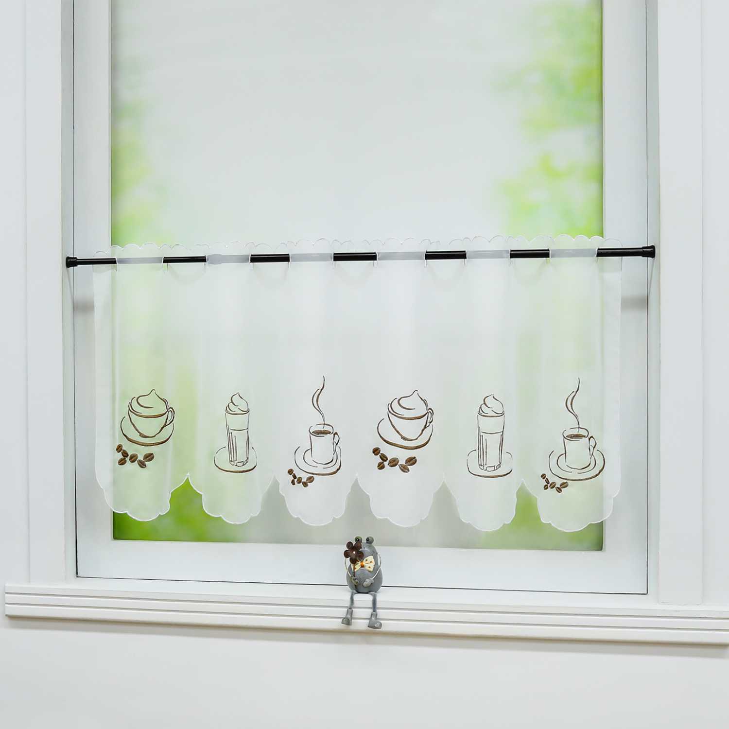 Cafe Curtain with Floral Pattern Short Light-Filtering 1 Piece - White, H x W 30 x 120cm