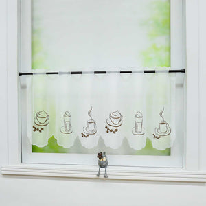 Cafe Curtain with Floral Pattern Short Light-Filtering 1 Piece - White, H x W 30 x 120cm