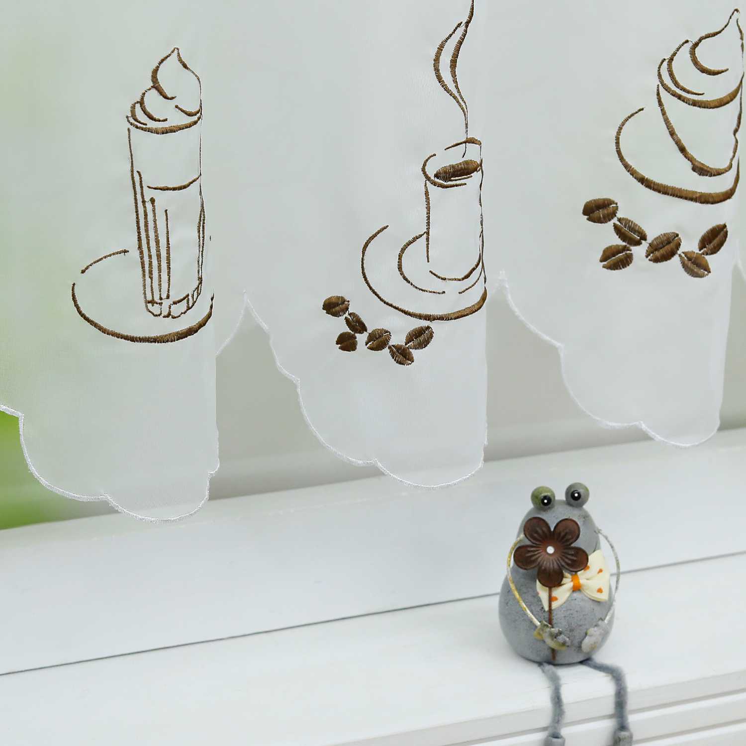 Cafe Curtain with Floral Pattern Short Light-Filtering 1 Piece - White, H x W 60 x 140cm