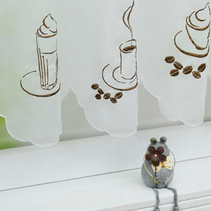 Cafe Curtain with Floral Pattern Short Light-Filtering 1 Piece - White, H x W 60 x 140cm