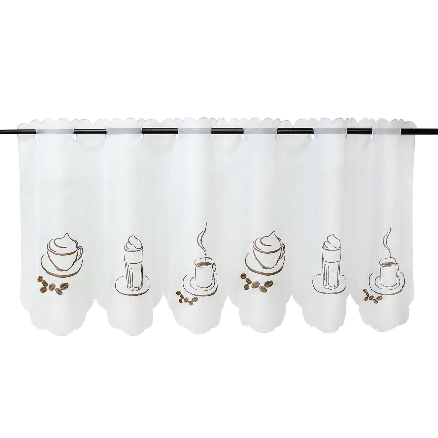 Cafe Curtain with Floral Pattern Short Light-Filtering 1 Piece - White, H x W 45 x 90cm