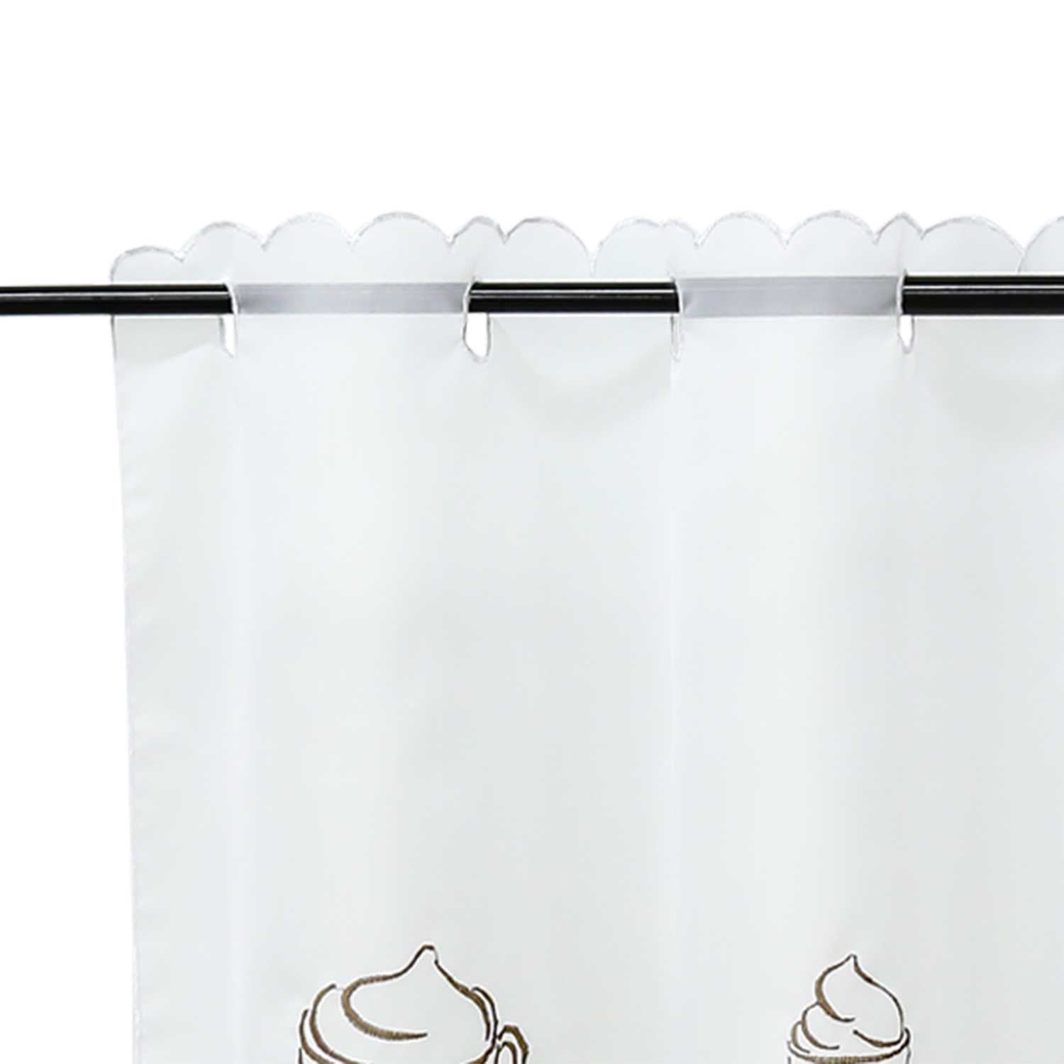 Cafe Curtain with Floral Pattern Short Light-Filtering 1 Piece - White, H x W 45 x 120cm