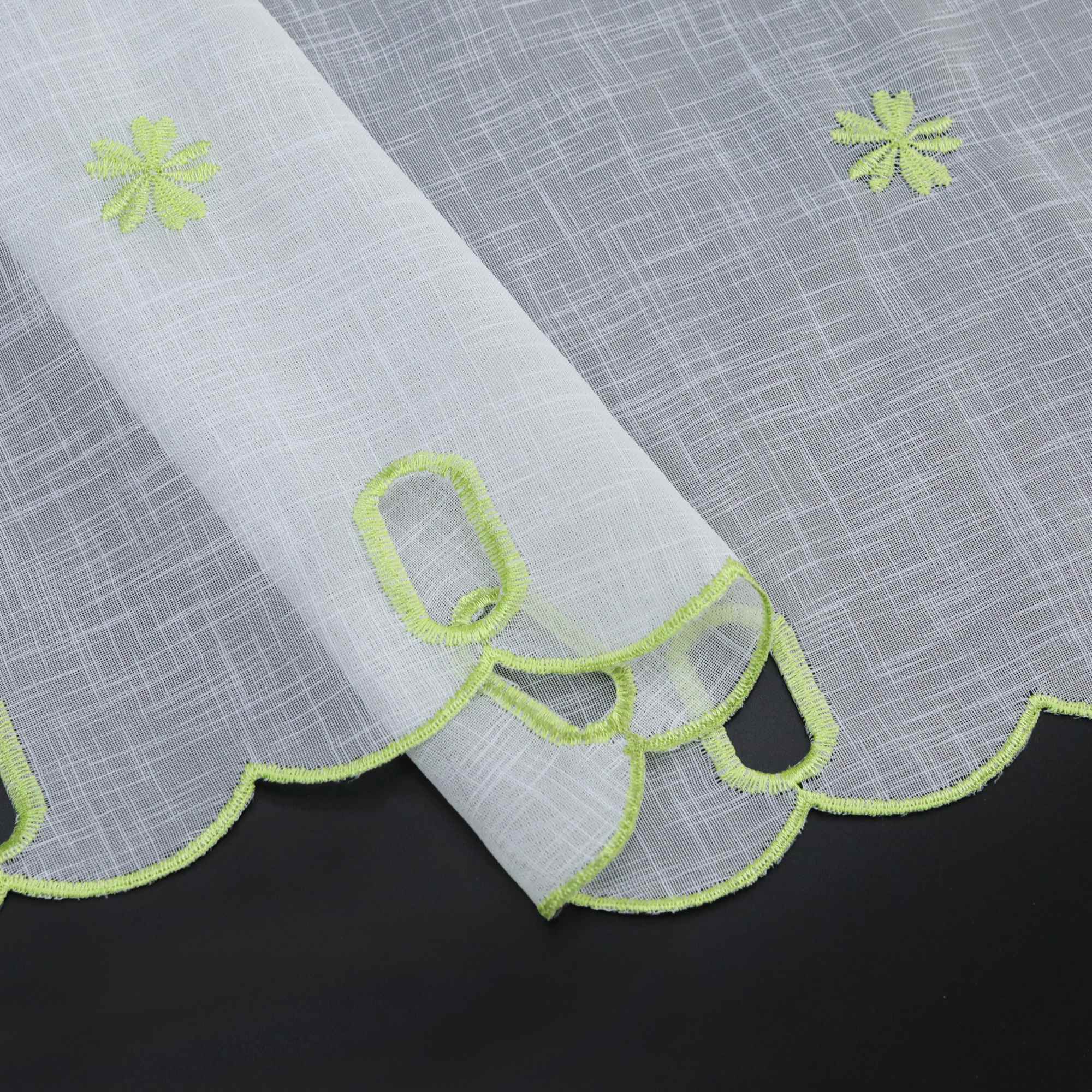 Cafe Curtain with Floral Pattern Embroidery in Country Style - White, H x W 45 x 120cm
