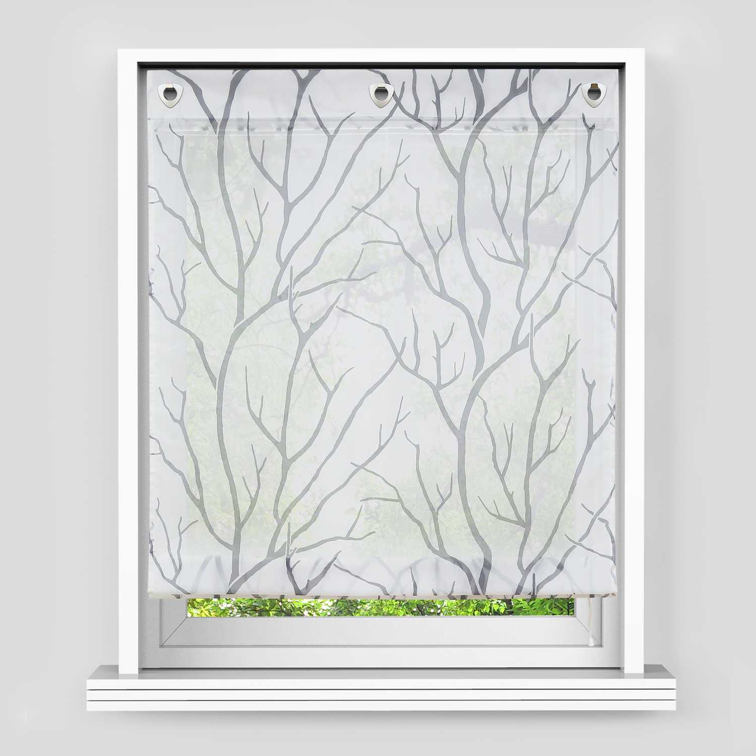 Roman Shade with U-Hooks Semi-Sheer Branch Pattern Light-Filtering 1 Piece - Gray, H x W 140 x 60cm