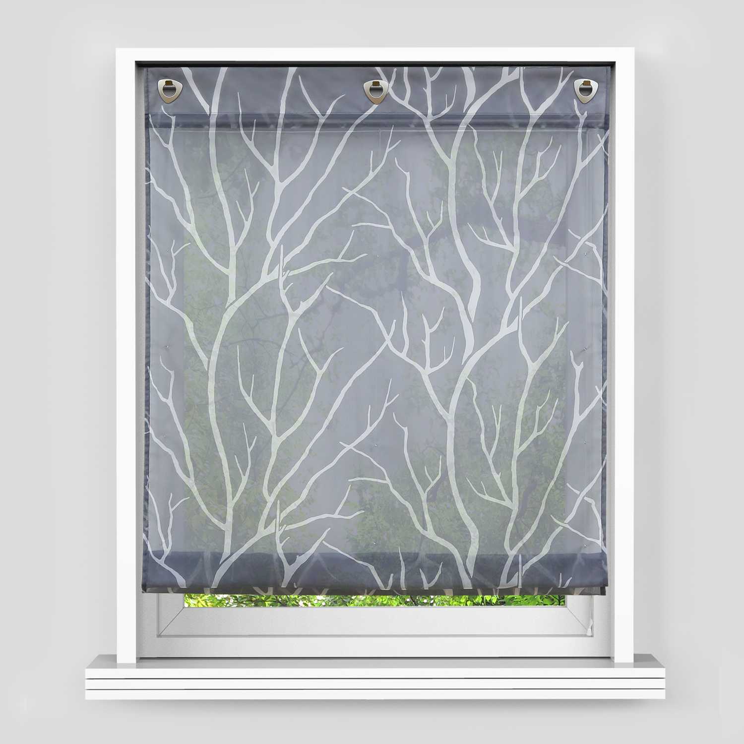 Roman Shade with U-Hooks Semi-Sheer Branch Pattern Light-Filtering 1 Piece - White, H x W 140 x 120cm