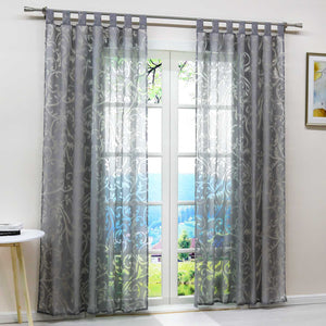 Curtain with Floral Pattern Light-Filtering Curtain Panel 1 Piece - Tab-Top Panel, White
