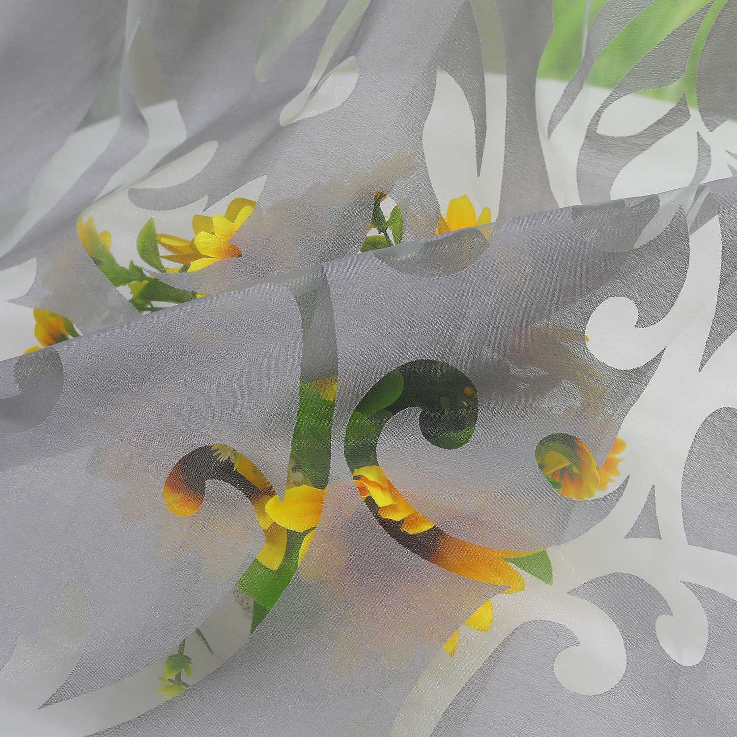 Curtain with Floral Pattern Light-Filtering Curtain Panel 1 Piece - Tab-Top Panel, White