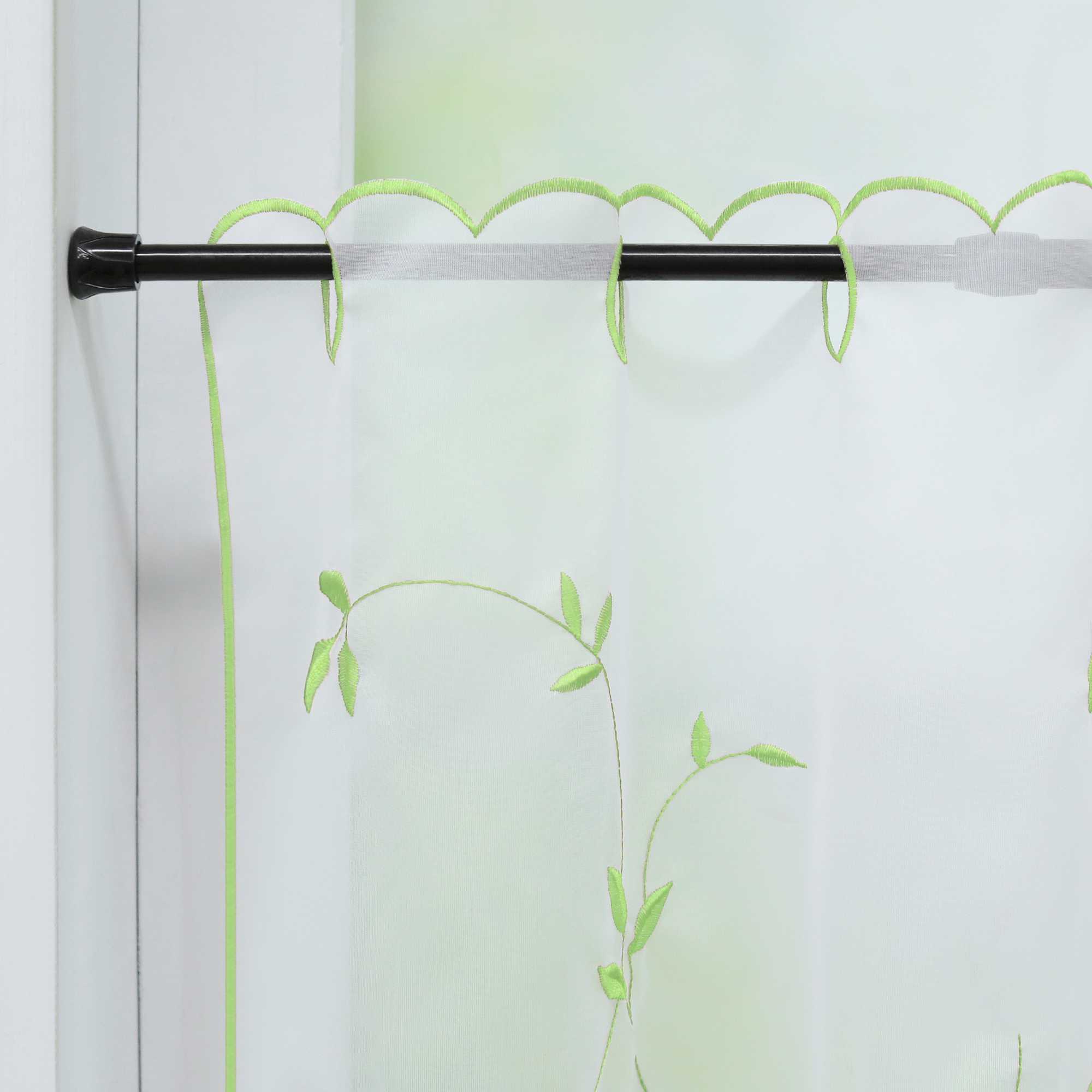 Cafe Curtain Voile with Leaf Embroidery - Light Gray, H x W 60 x 120cm