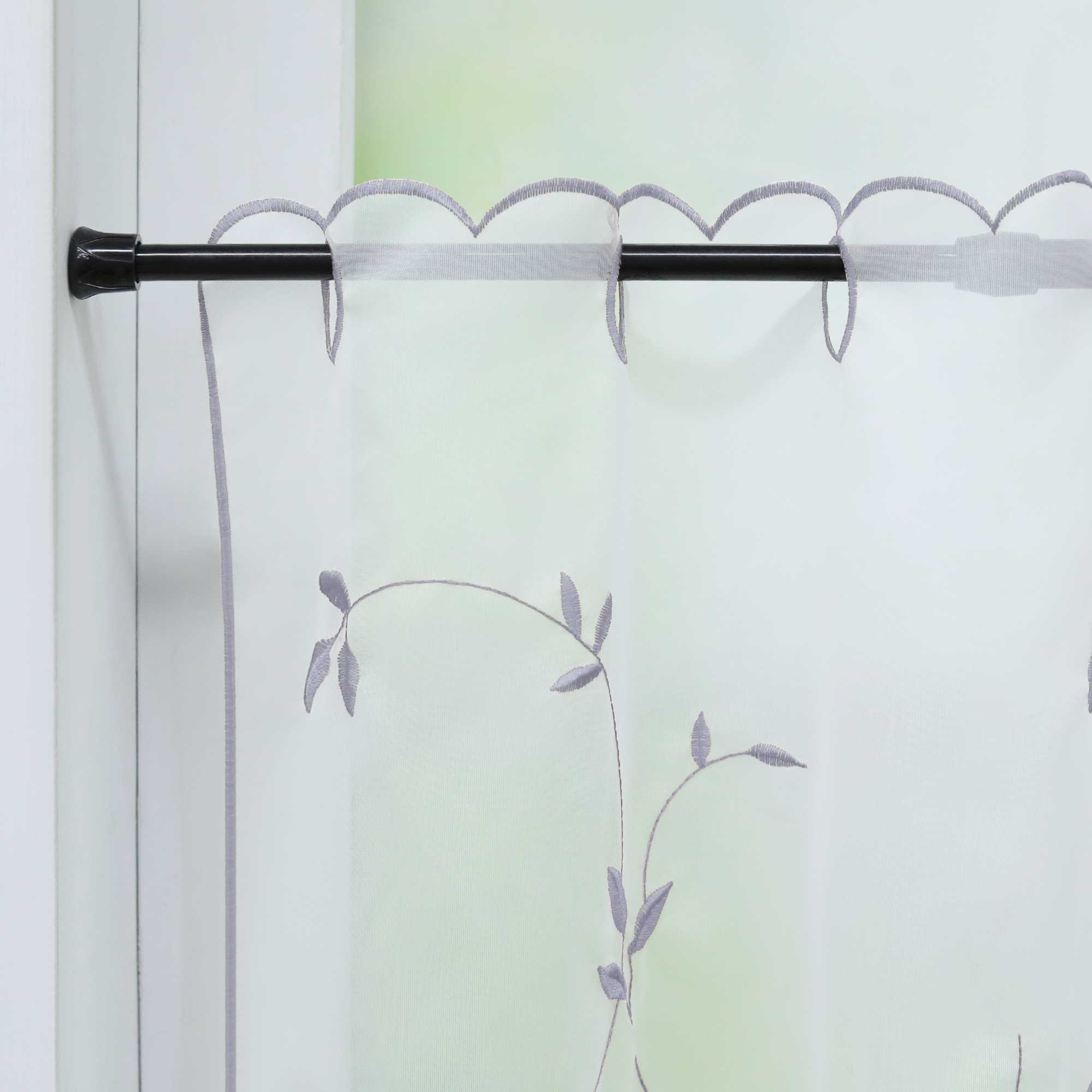 Cafe Curtain Voile with Leaf Embroidery