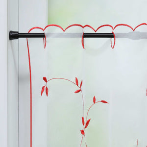 Cafe Curtain Voile with Leaf Embroidery - Red, H x W 30 x 120cm