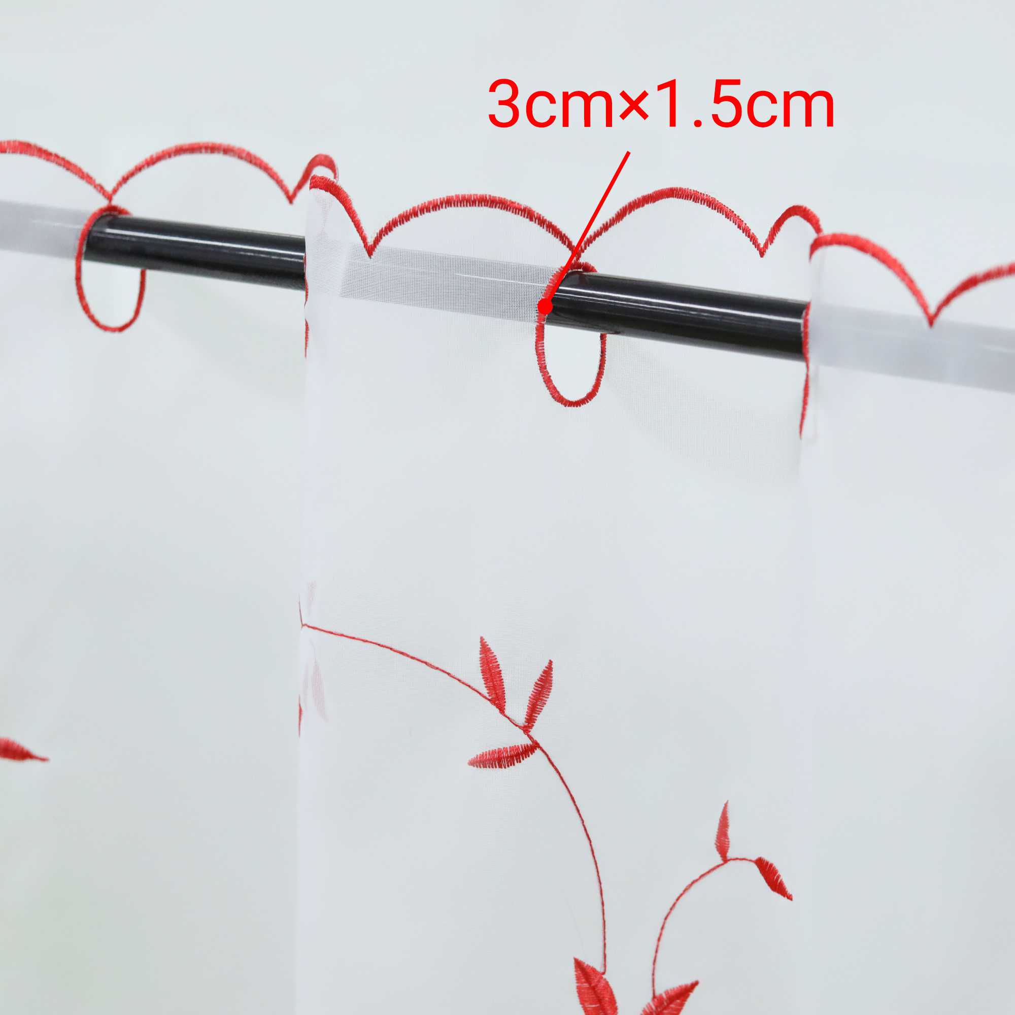 Cafe Curtain Voile with Leaf Embroidery - Red, H x W 45 x 120cm