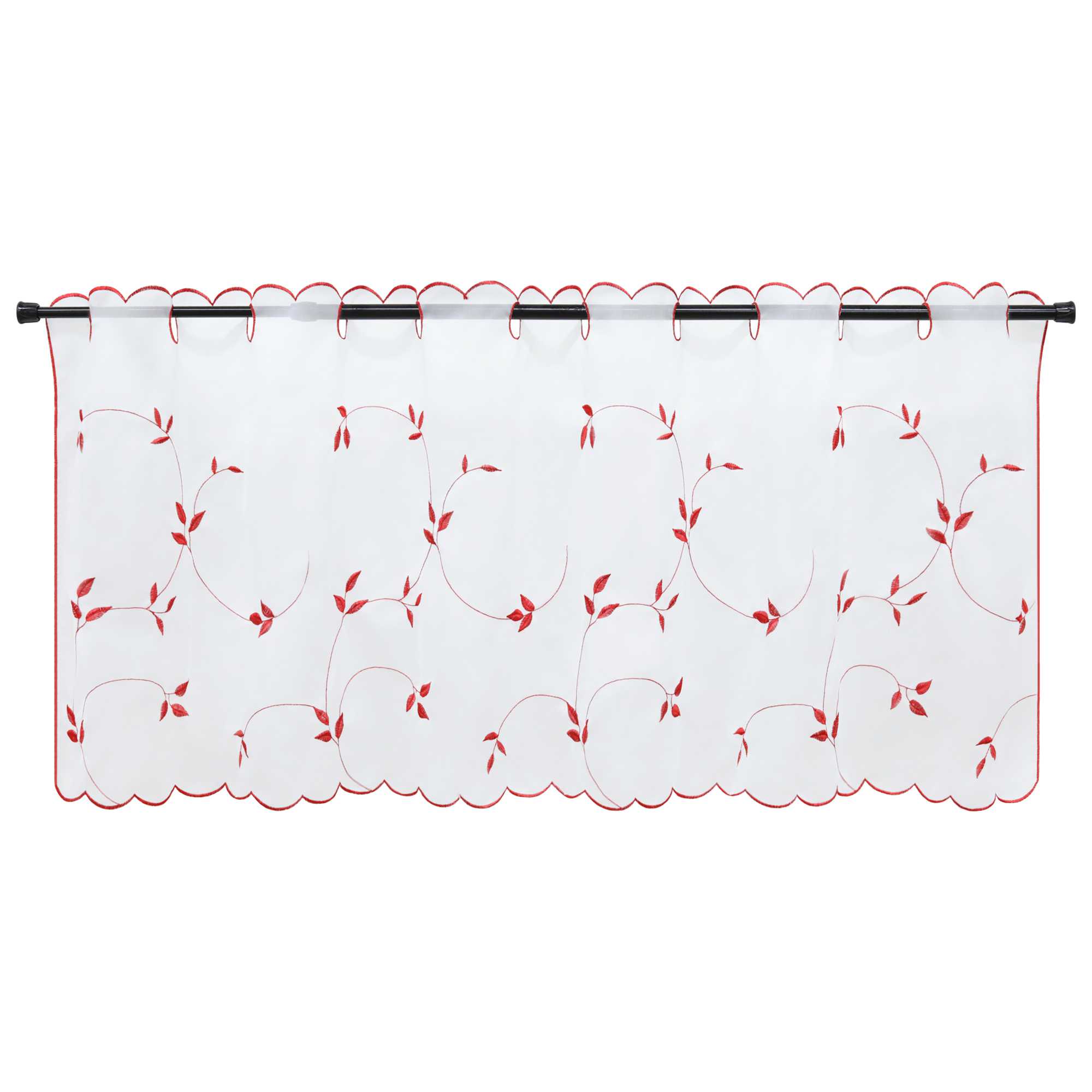 Cafe Curtain Voile with Leaf Embroidery - White, H x W 30 x 120cm