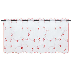 Cafe Curtain Voile with Leaf Embroidery - White, H x W 30 x 120cm