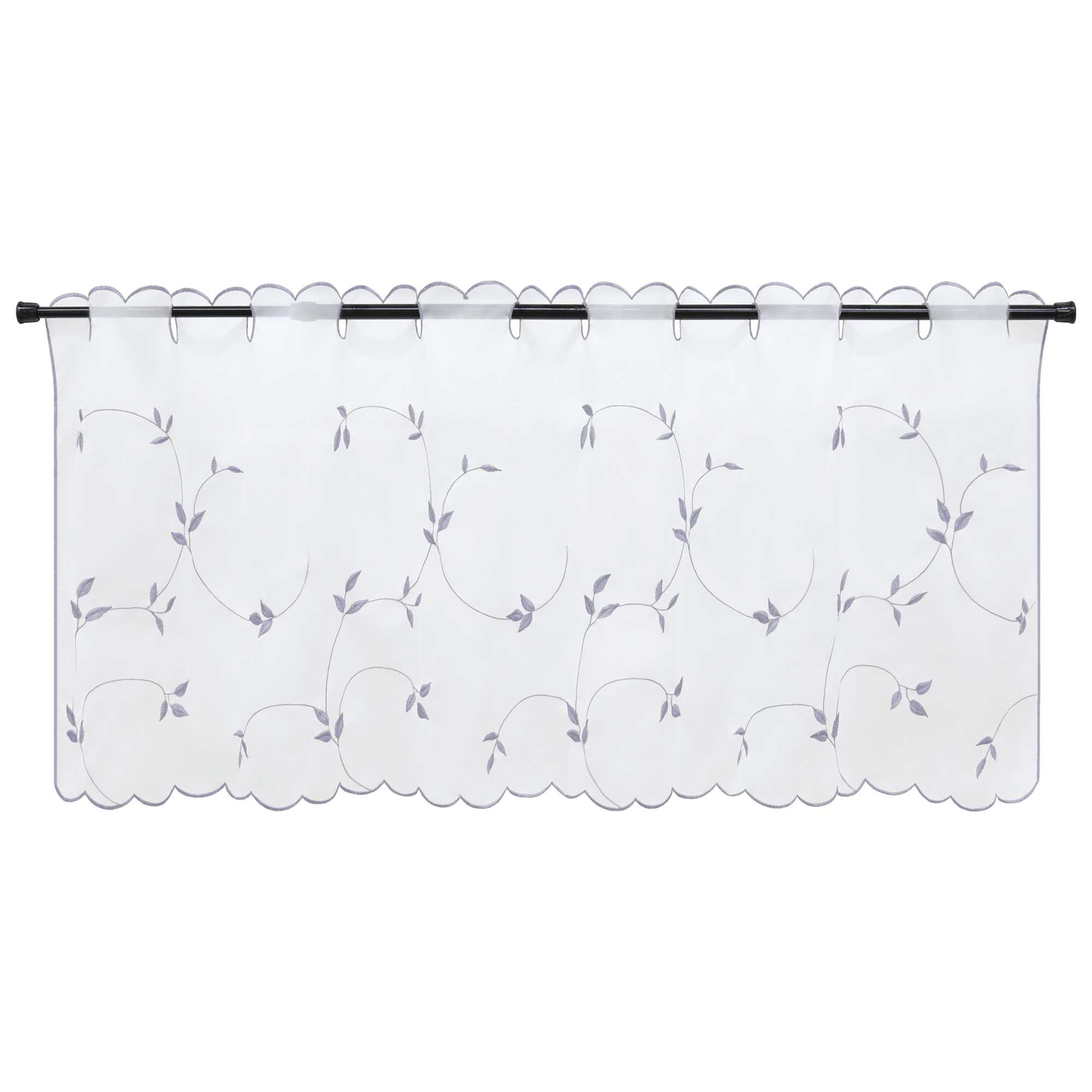 Cafe Curtain Voile with Leaf Embroidery - Green, H x W 30 x 120cm