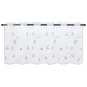 Cafe Curtain Voile with Leaf Embroidery - Green, H x W 30 x 120cm