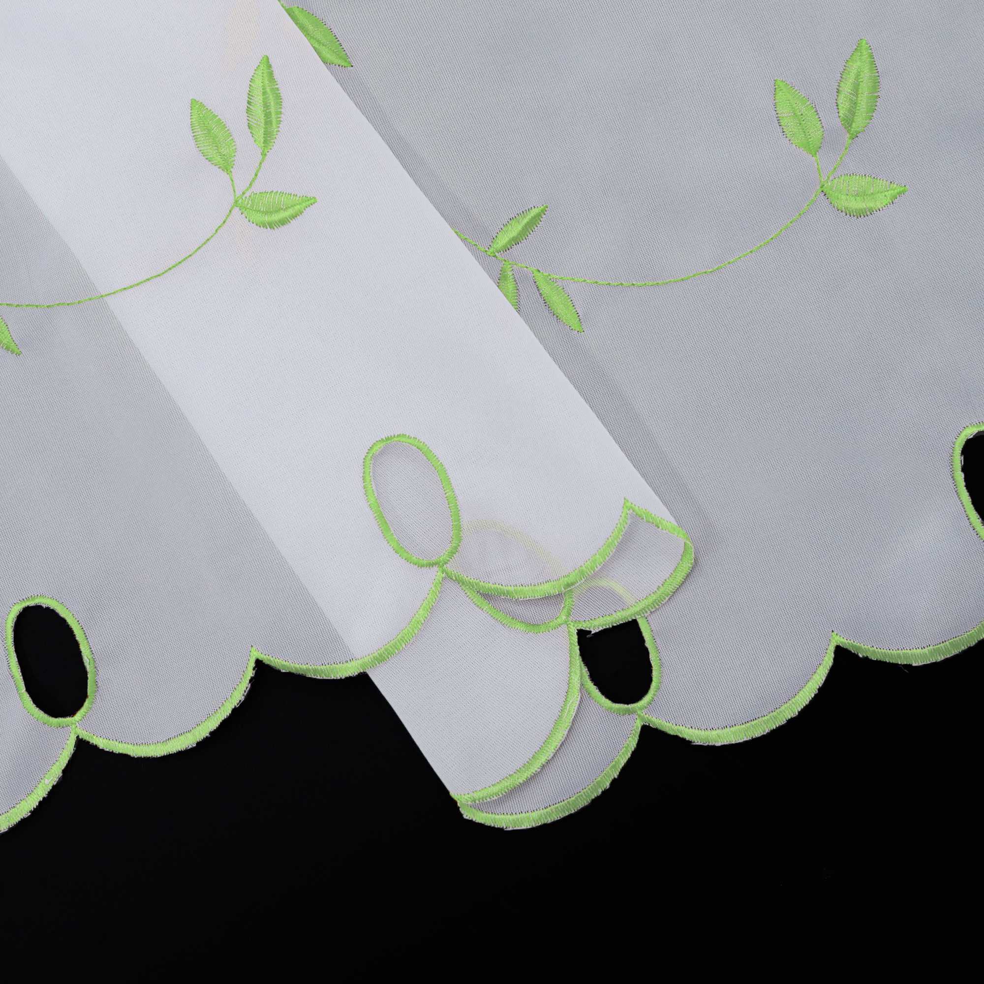 Cafe Curtain Voile with Leaf Embroidery - Light Gray, H x W 60 x 140cm