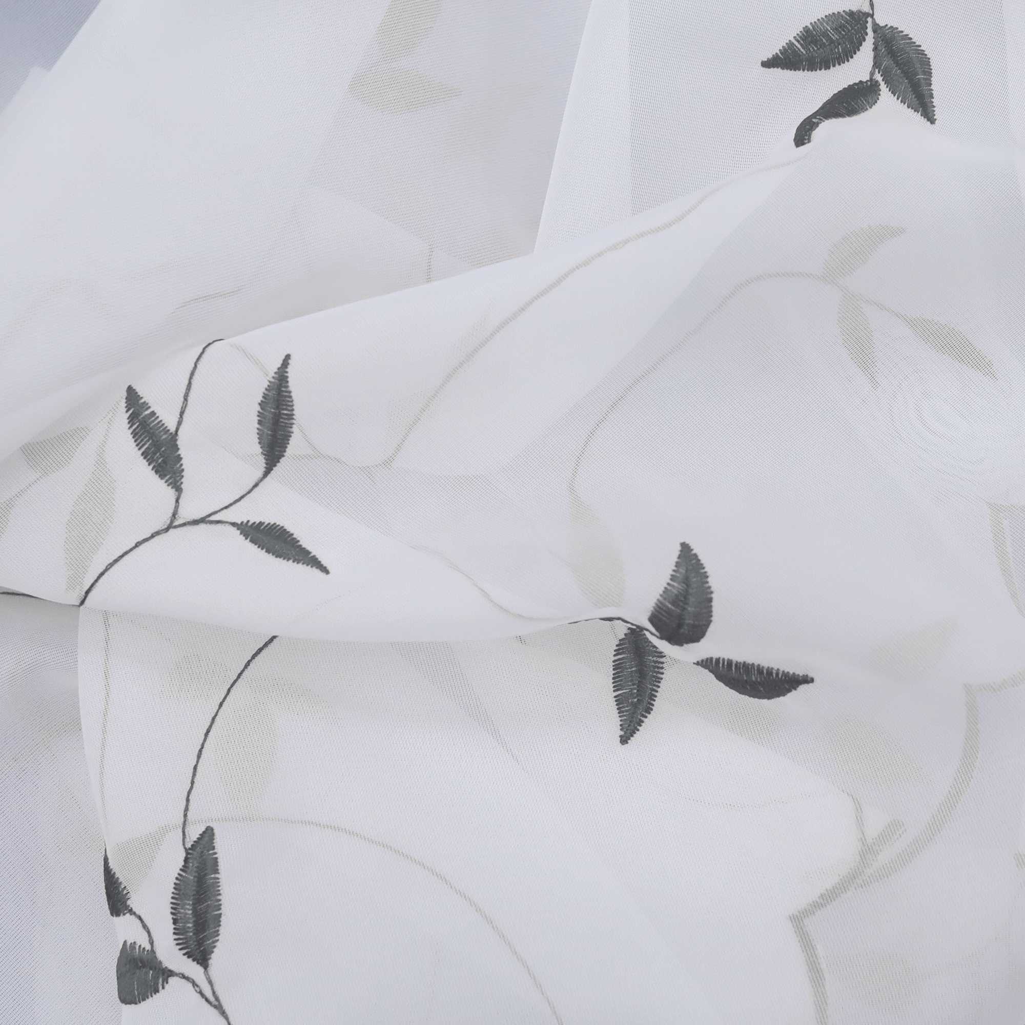 Cafe Curtain Voile with Leaf Embroidery