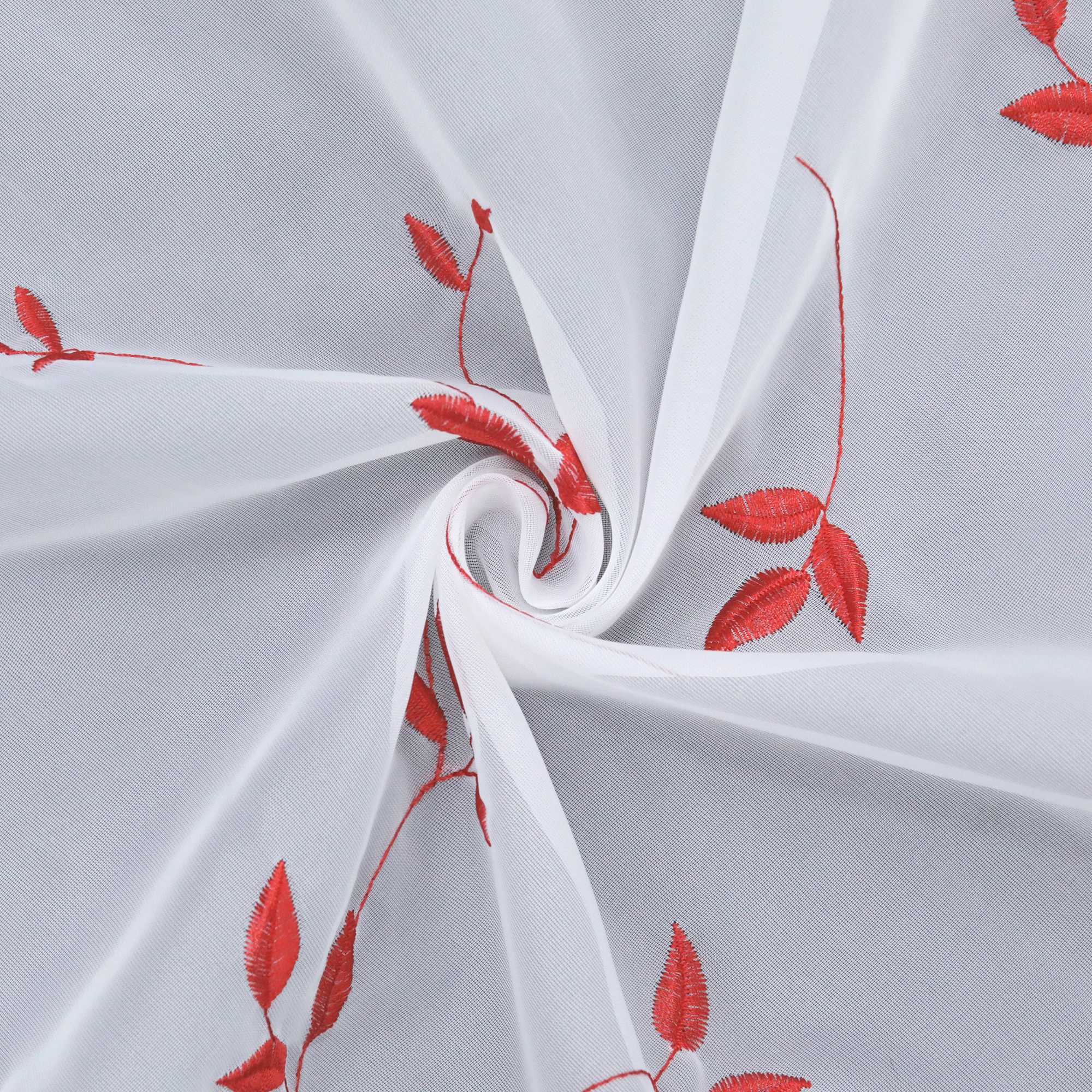 Cafe Curtain Voile with Leaf Embroidery - Light Gray, H x W 30 x 90cm